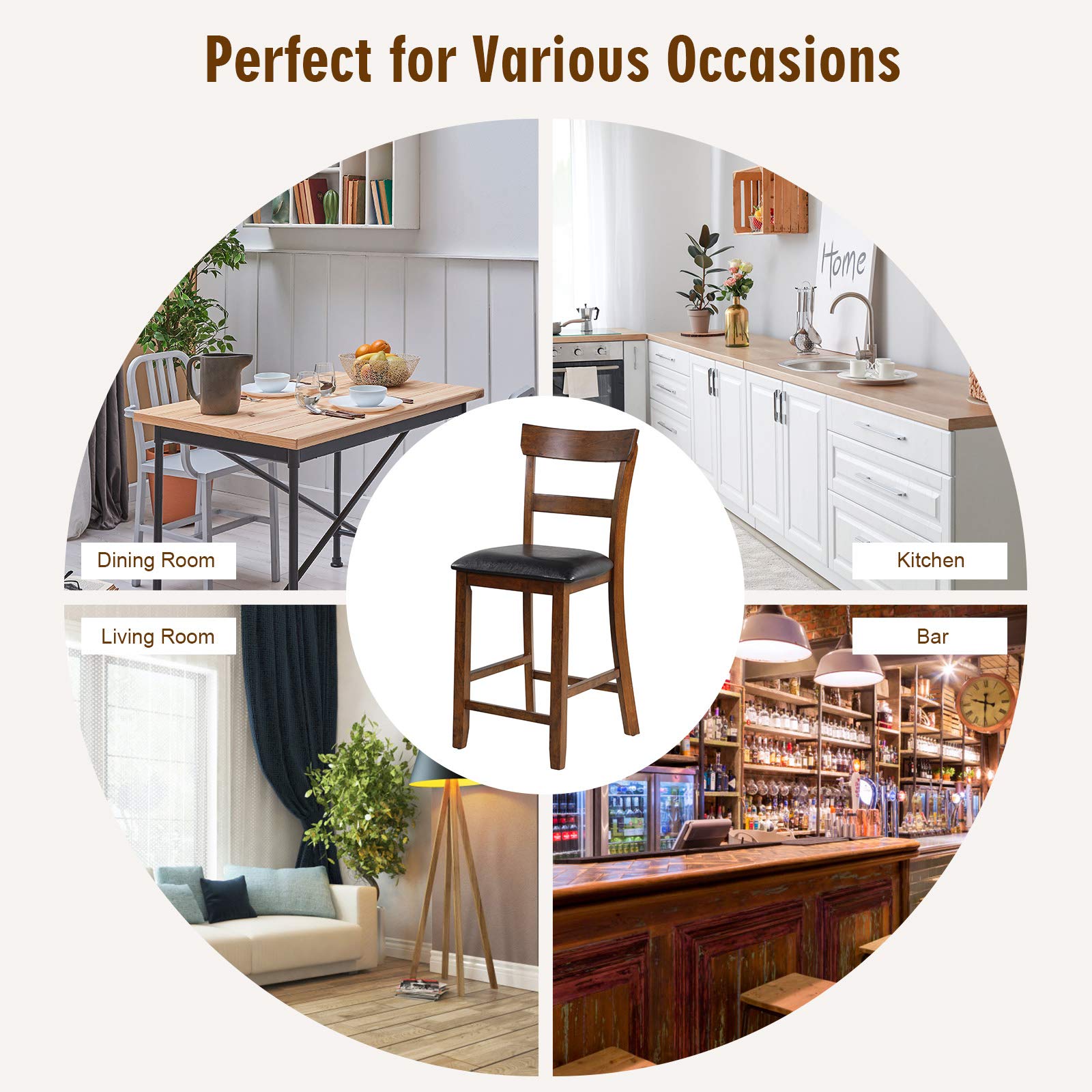 Bar Stools Set of 2/4, 25.5-Inch Counter Height Chair with Backrest, Foam-Padded Cushion, Rubber Wood Legs