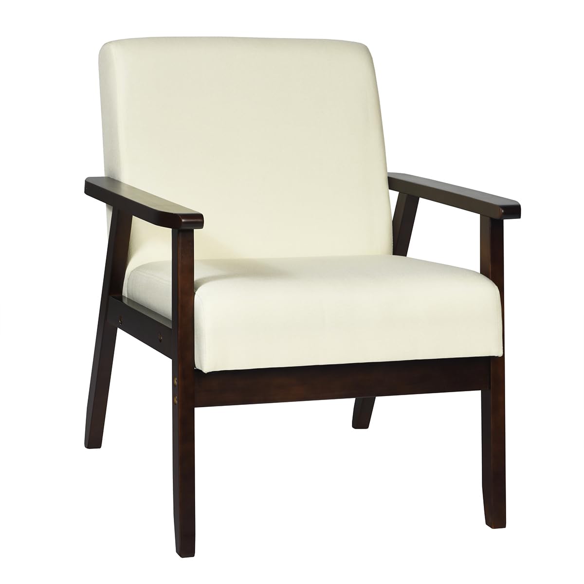 Armrest Accent Chair, Upholstered Linen Fabric Lounge Chair with Rubber Wood Legs, Comfortable Backrest
