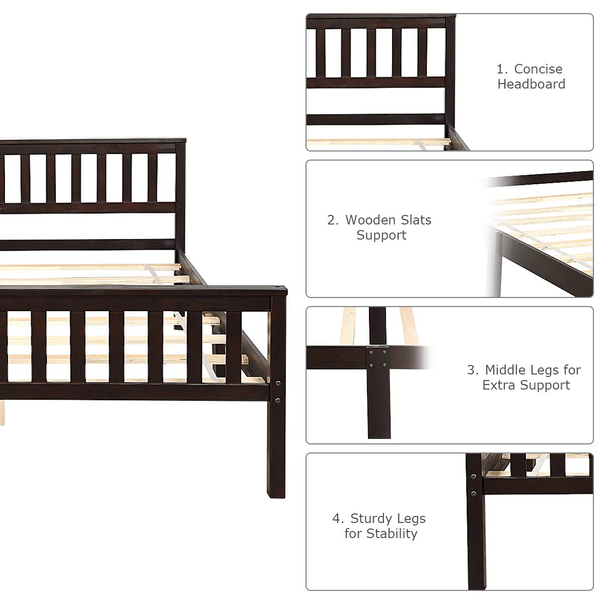 Deluxe Solid Wood Platform Bed Frame with Headboard & Footboard