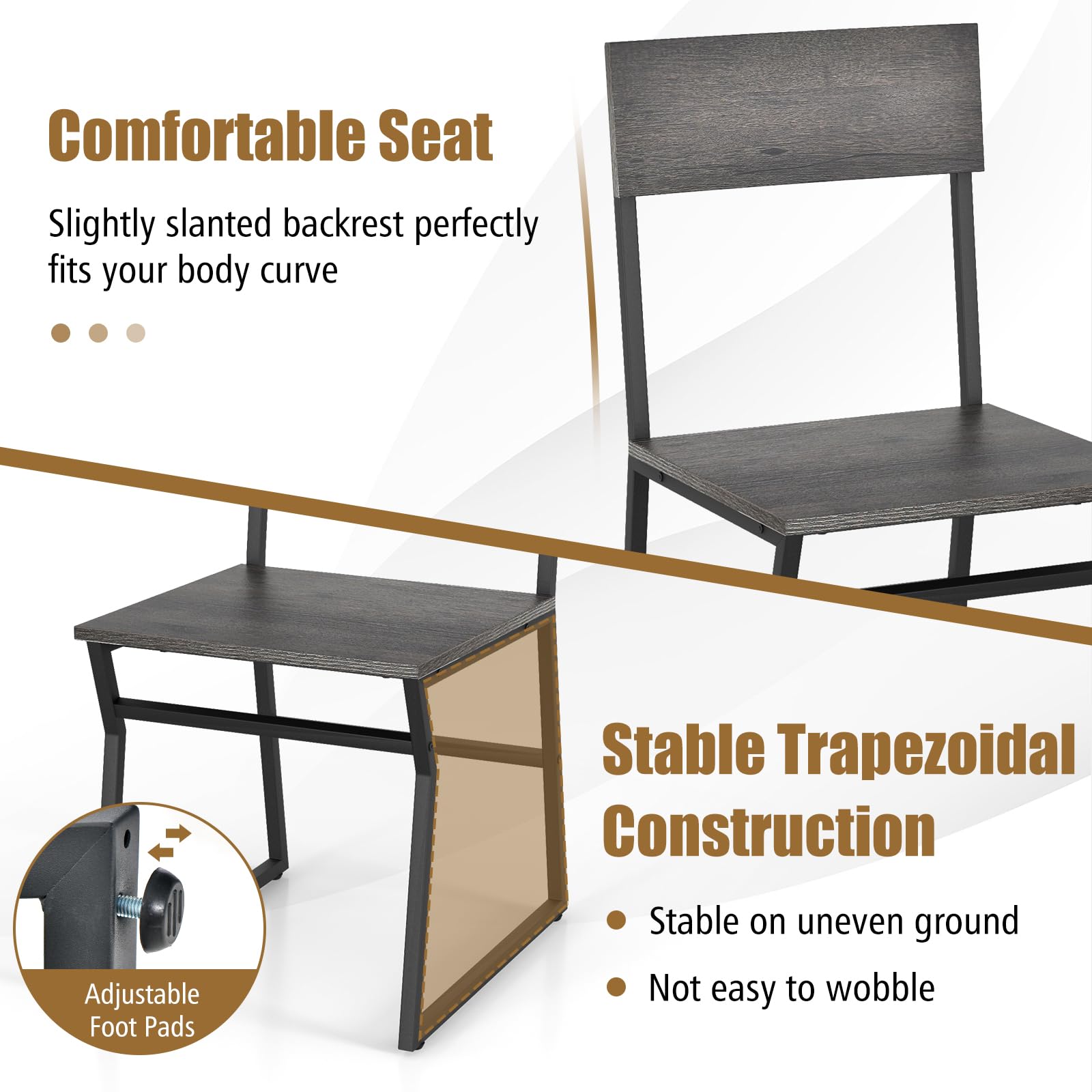 Dining Table Set for 4, 47&rdquo;L x 28&rdquo;W Rectangular Kitchen Table w/ 4 Trapezoid Chairs, Reinforced Metal Frame & Storage Rack