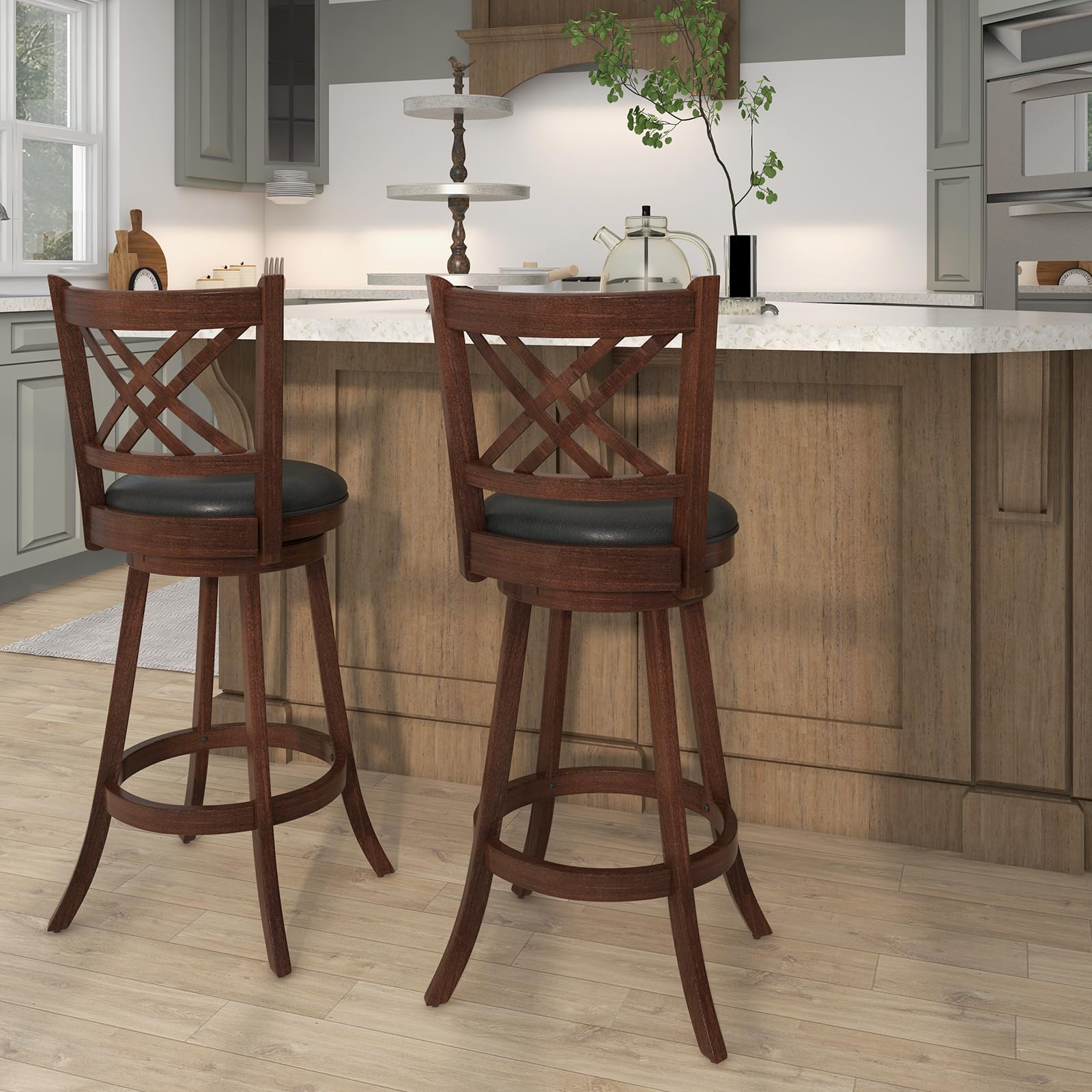 360&deg; Swivel Barstools Set of 2/4, 29" Bar Height Bar Chairs with Back & Footrest
