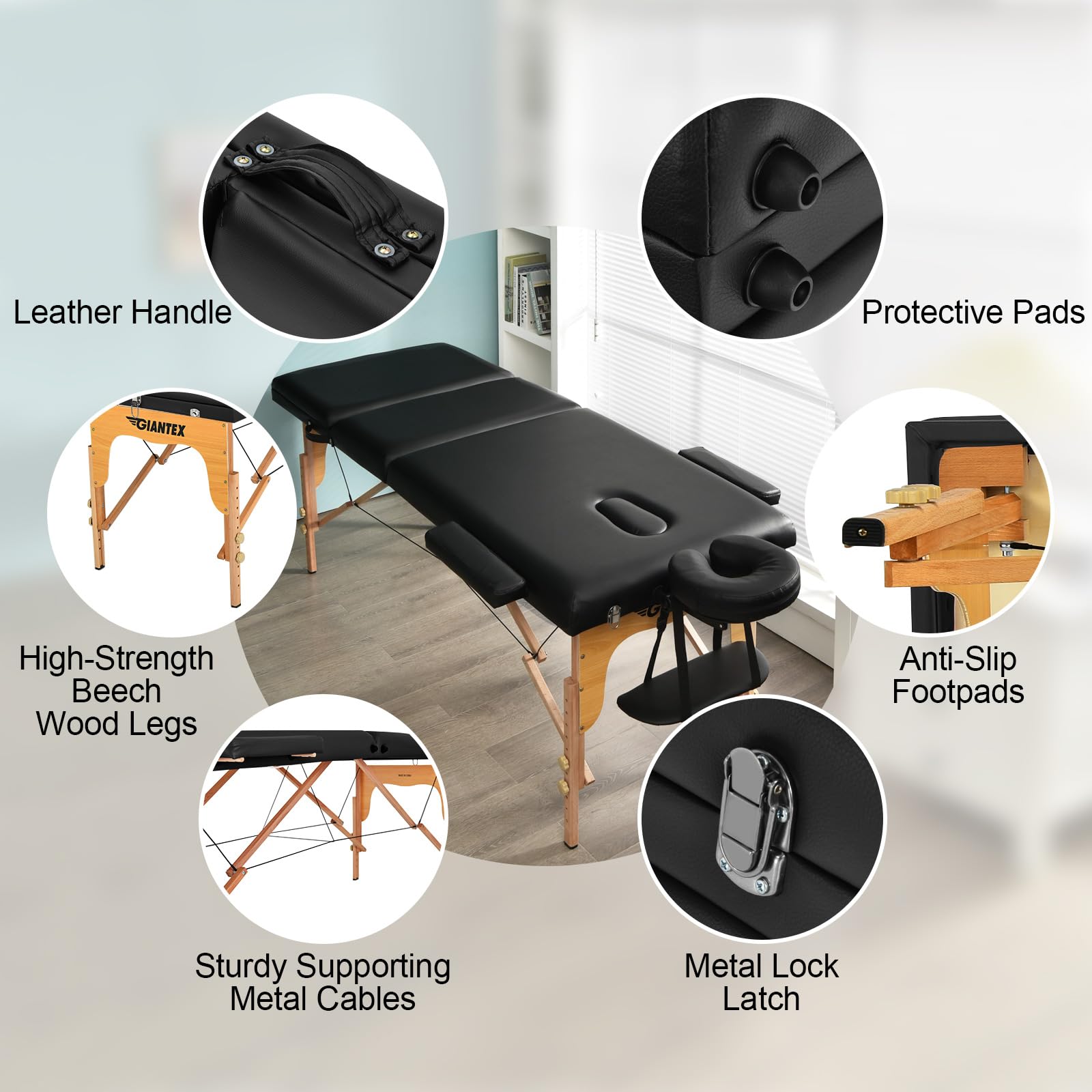 Portable 3 Sections 84inch Folding Massage Table with Carry Case