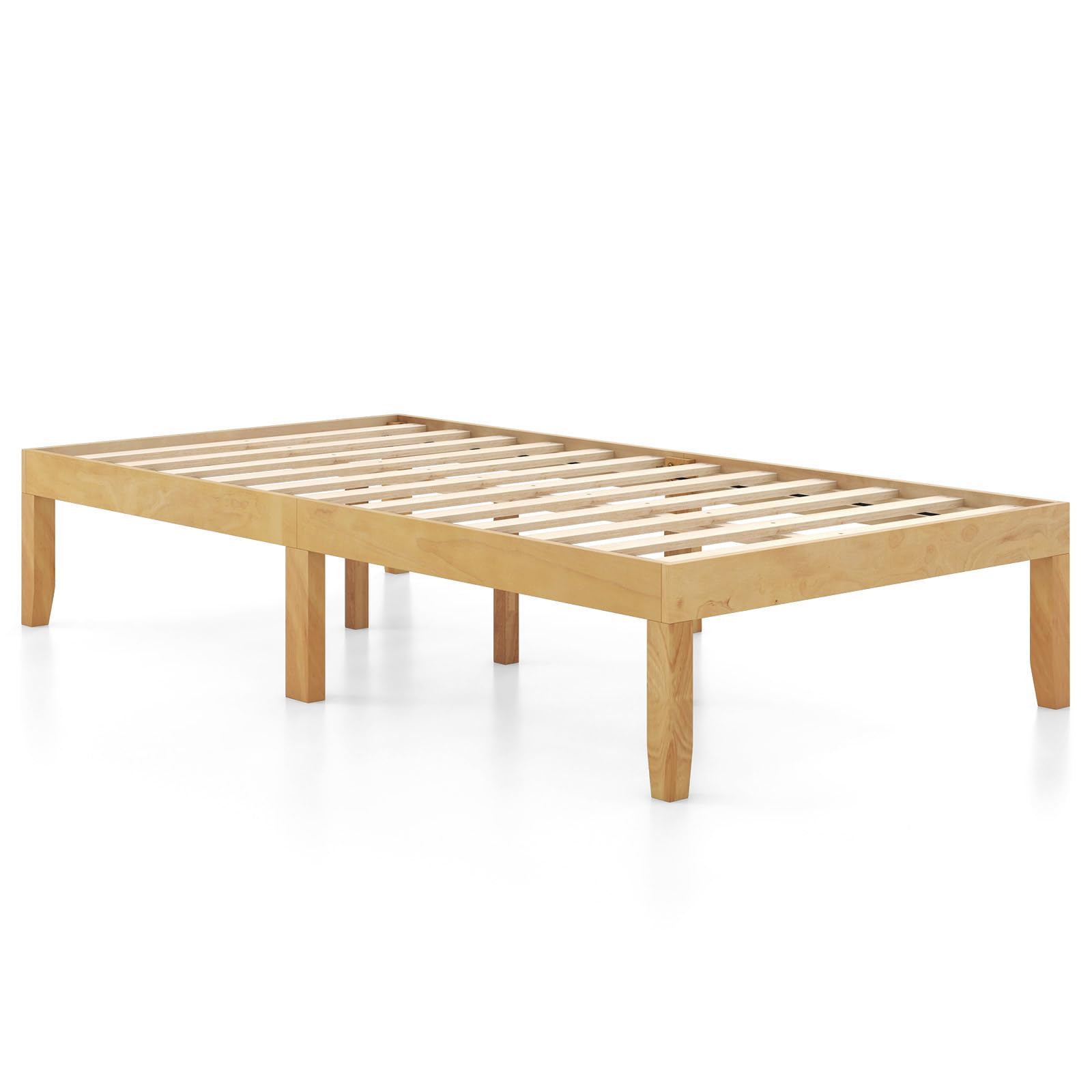 Wood Platform Bed Frame, 14 Inches Wooden Mattress Foundation with Solid Rubber Wood Legs