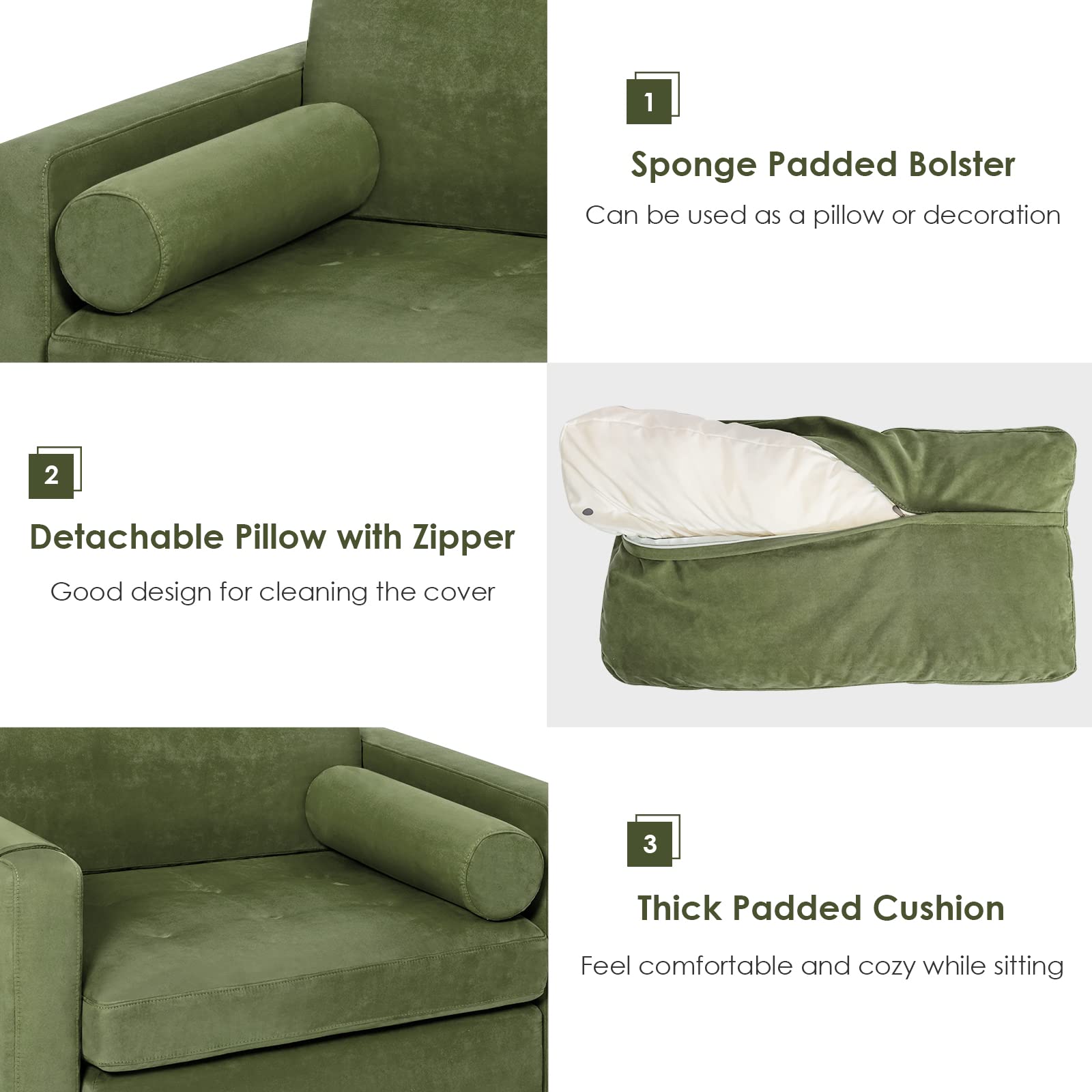 Modern Accent Sofa w/Comfy Cushion Bolster for Bedroom Reception Room