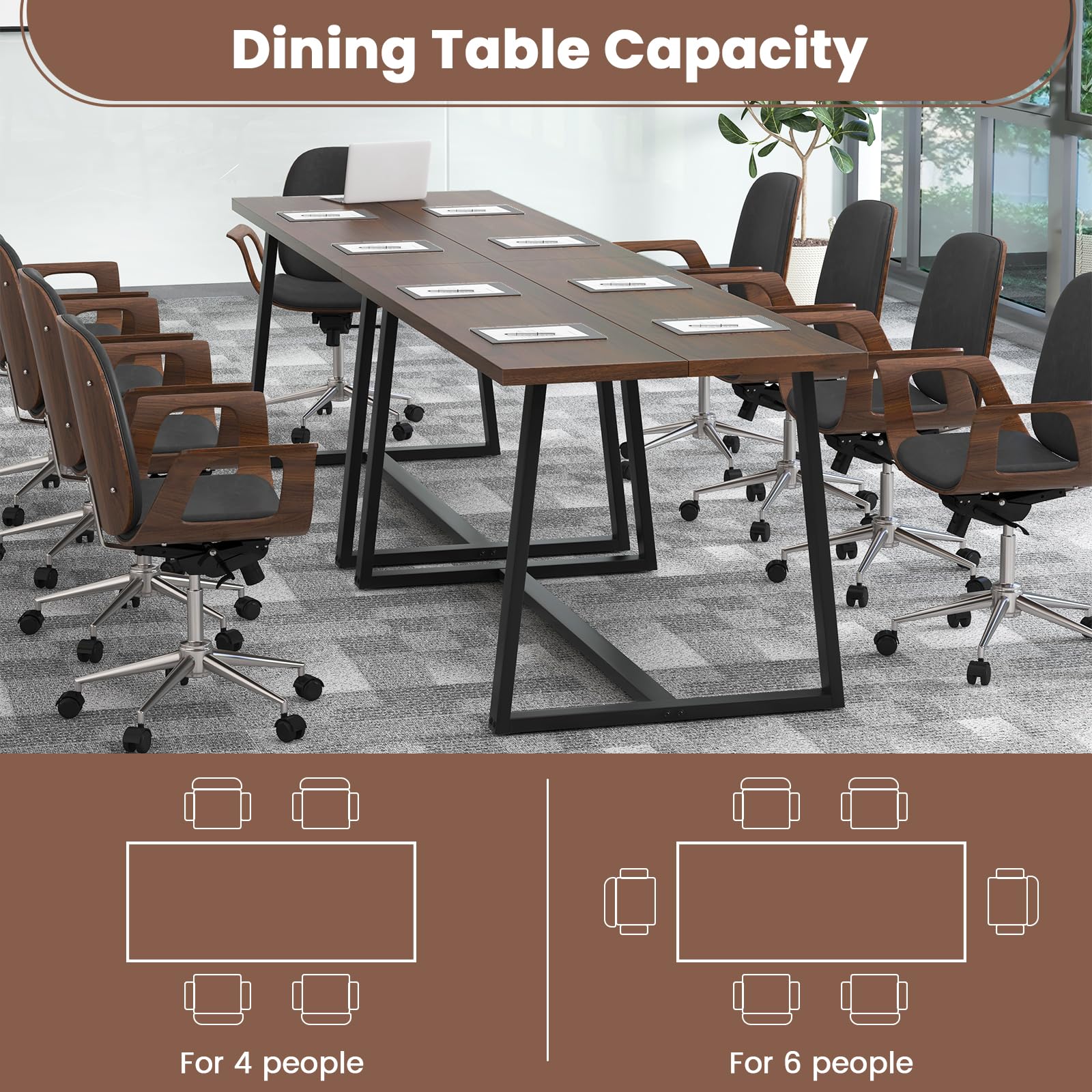 63" Rectangular Large Dining Table for 4-6, Mid-Century Kitchen Table w/Heavy-Duty Metal Frame