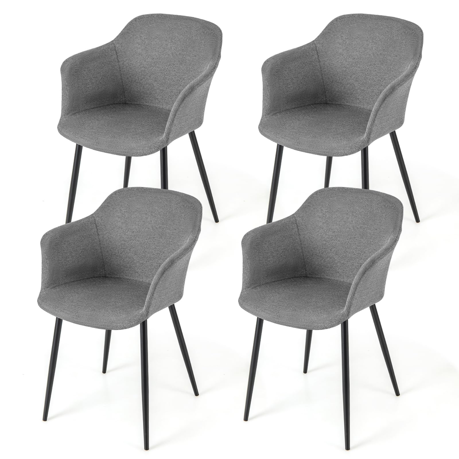 Dining Chairs Set of 2/4, Upholstered Kitchen Chairs with Arms, Dining Room Chairs with Metal Frame, 17"(D)x18"(W) Wide Seat
