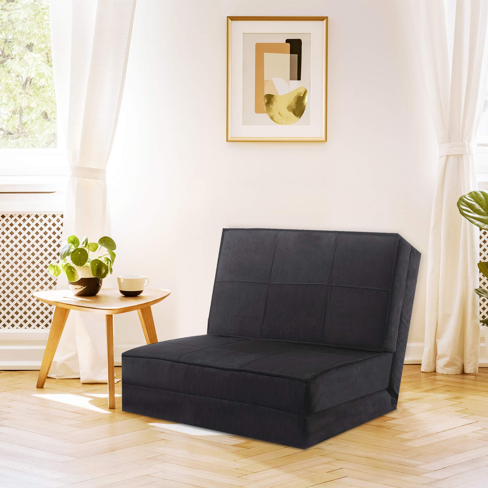 5-Position Adjustable Convertible Flip Chair, Sleeper Dorm Game Bed Couch Lounger Sofa Chair Mattress