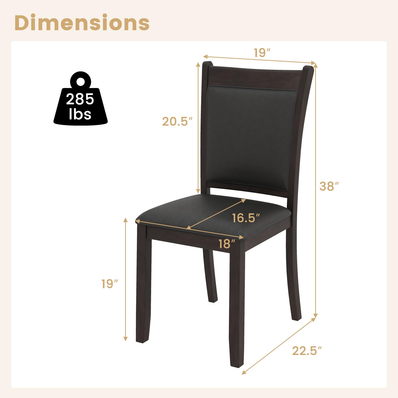 Wooden Dining Chairs Set of 2/4, Modern Armless Kitchen Chairs w/Padded Backrest & Seat, Rubber Wood Frame
