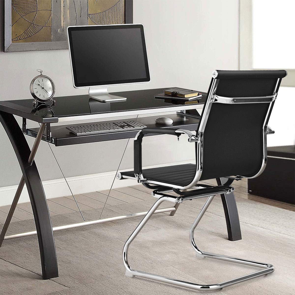 Office Reception Chairs- Guest Chairs, Conference Chair with Arm, Anti-Slip Foot Pads