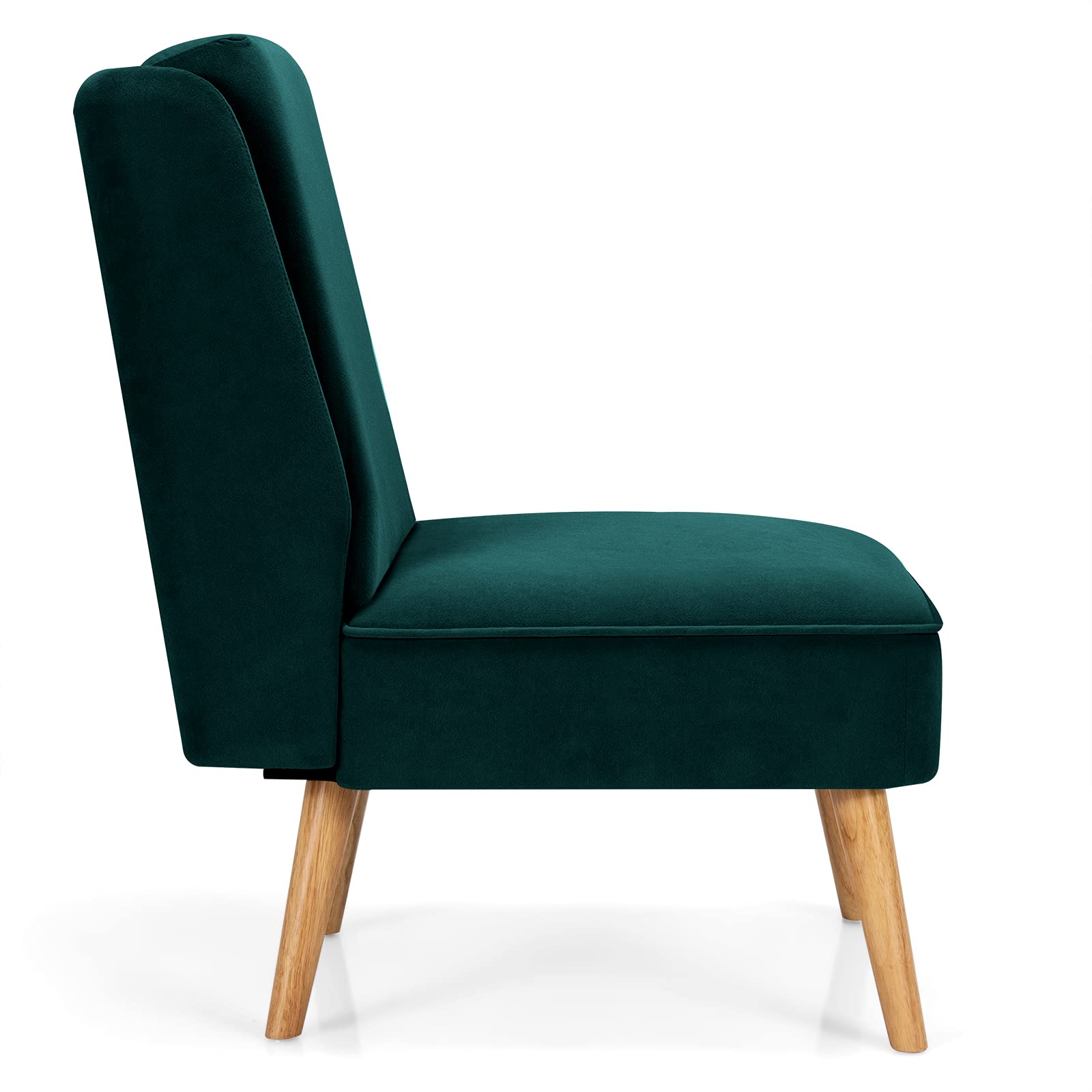 Velvet Accent Chair, Comfy Single Sofa Chair w/Rubber Wood Legs, Modern Upholstered Leisure Living Room Chair