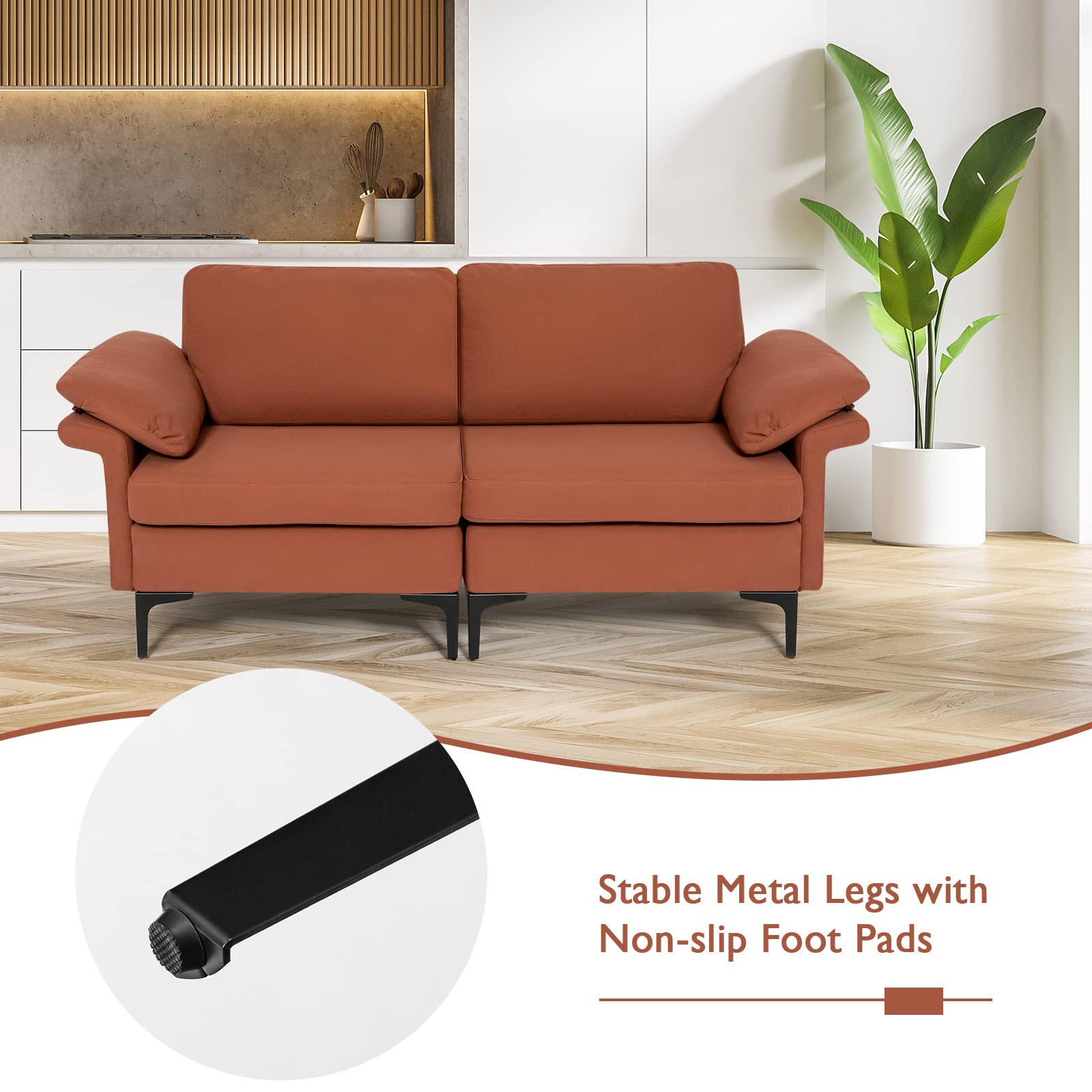 72.5" Loveseat Sofa Couch, Modern Love Seat with Removable Armrest Pillows