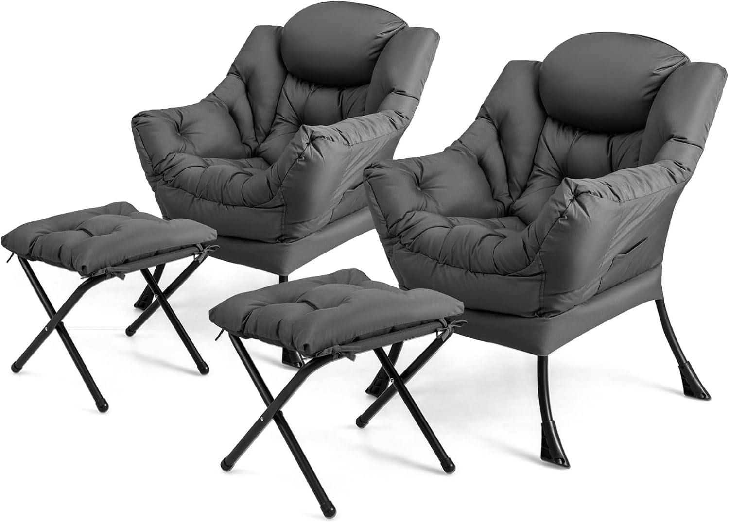 Lazy Sofa Chair with Ottoman, Upholstered Leisure Lounge Armchair with Folding Footrest, Side Storage Pocket