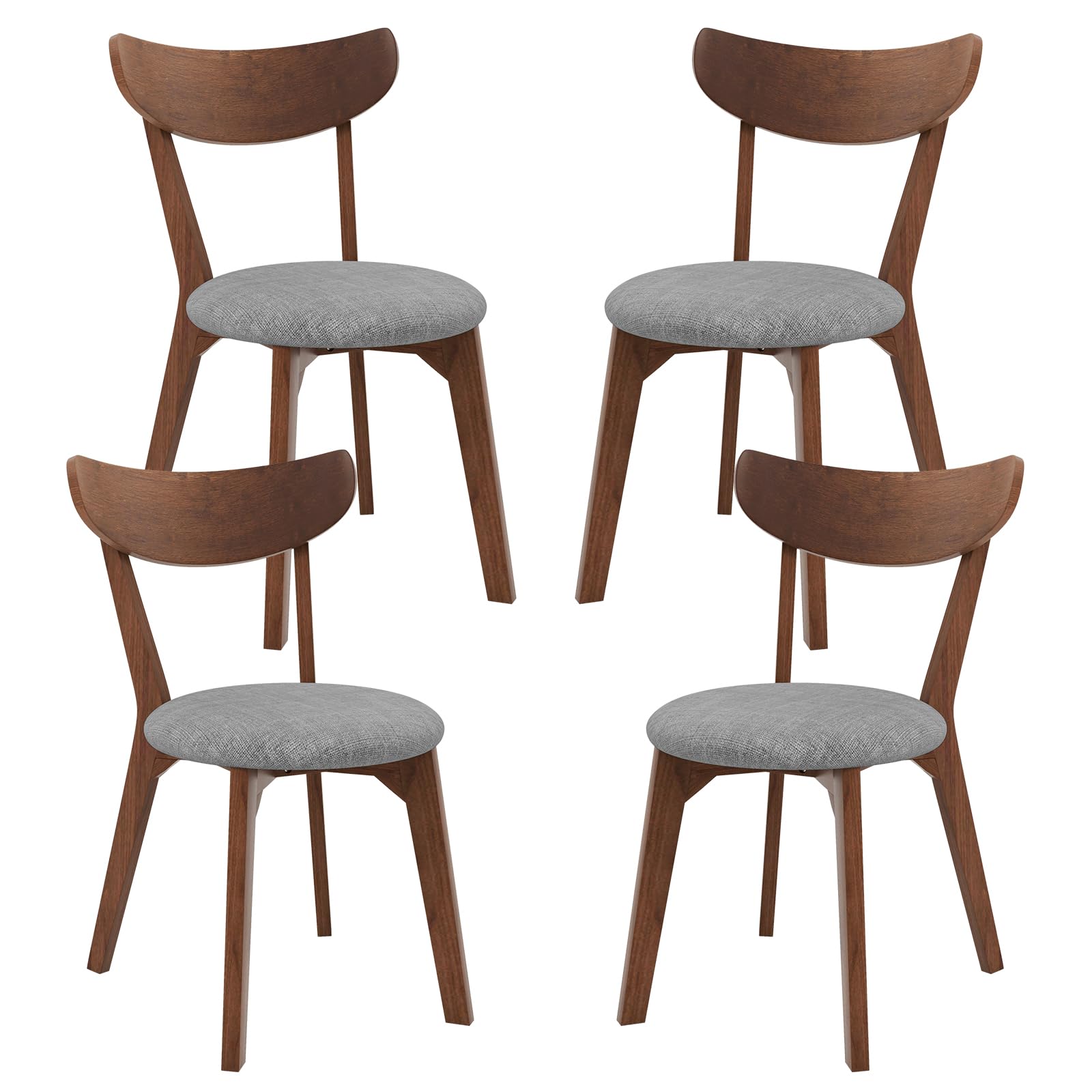 Dining Chairs Set of 2/4, Mid-Century Modern Kitchen & Dining Chairs with Curved Back and Cushioned Seat