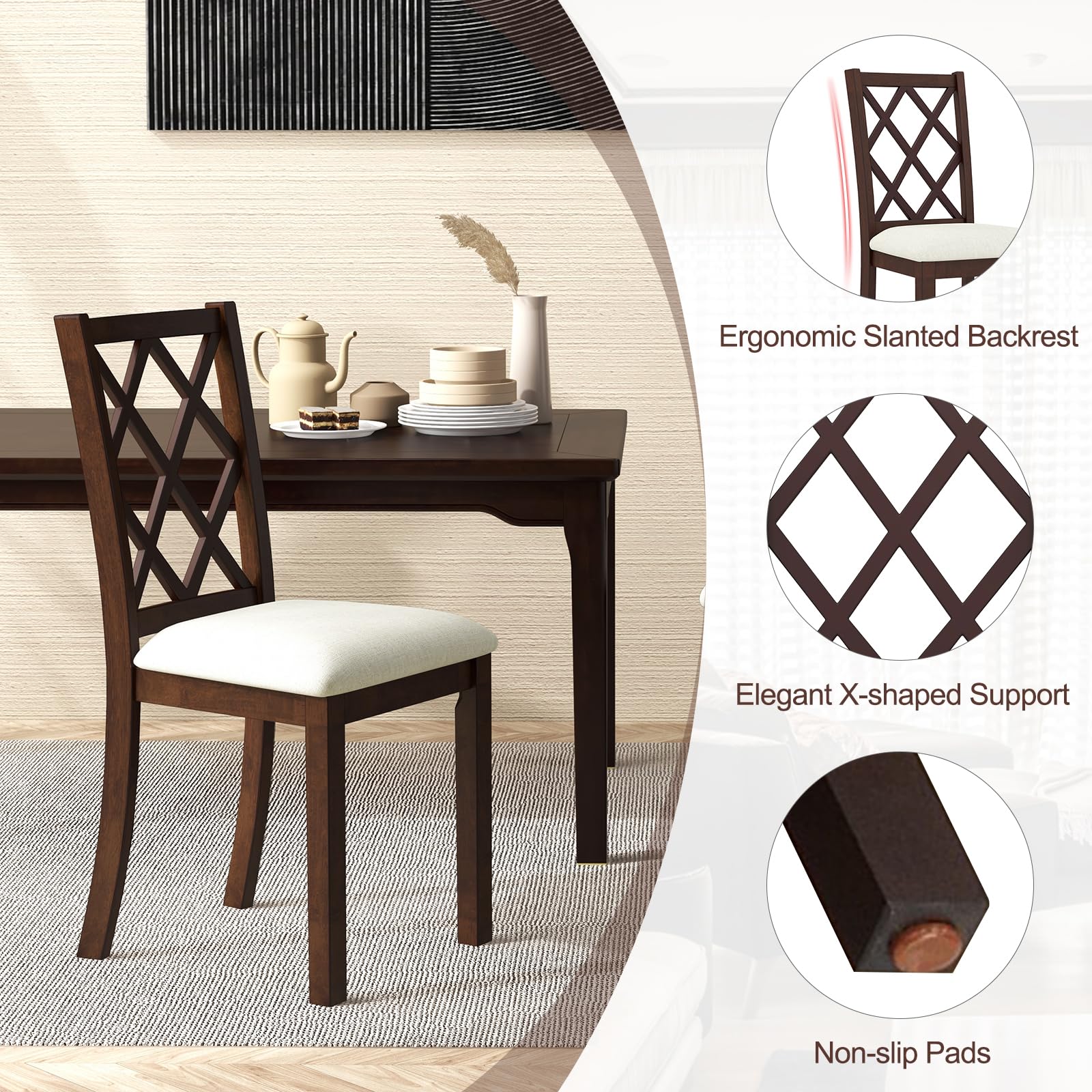 Wood Dining Chairs Set of 2/4, Farmhouse Kitchen Chair with Rubber Wood Legs