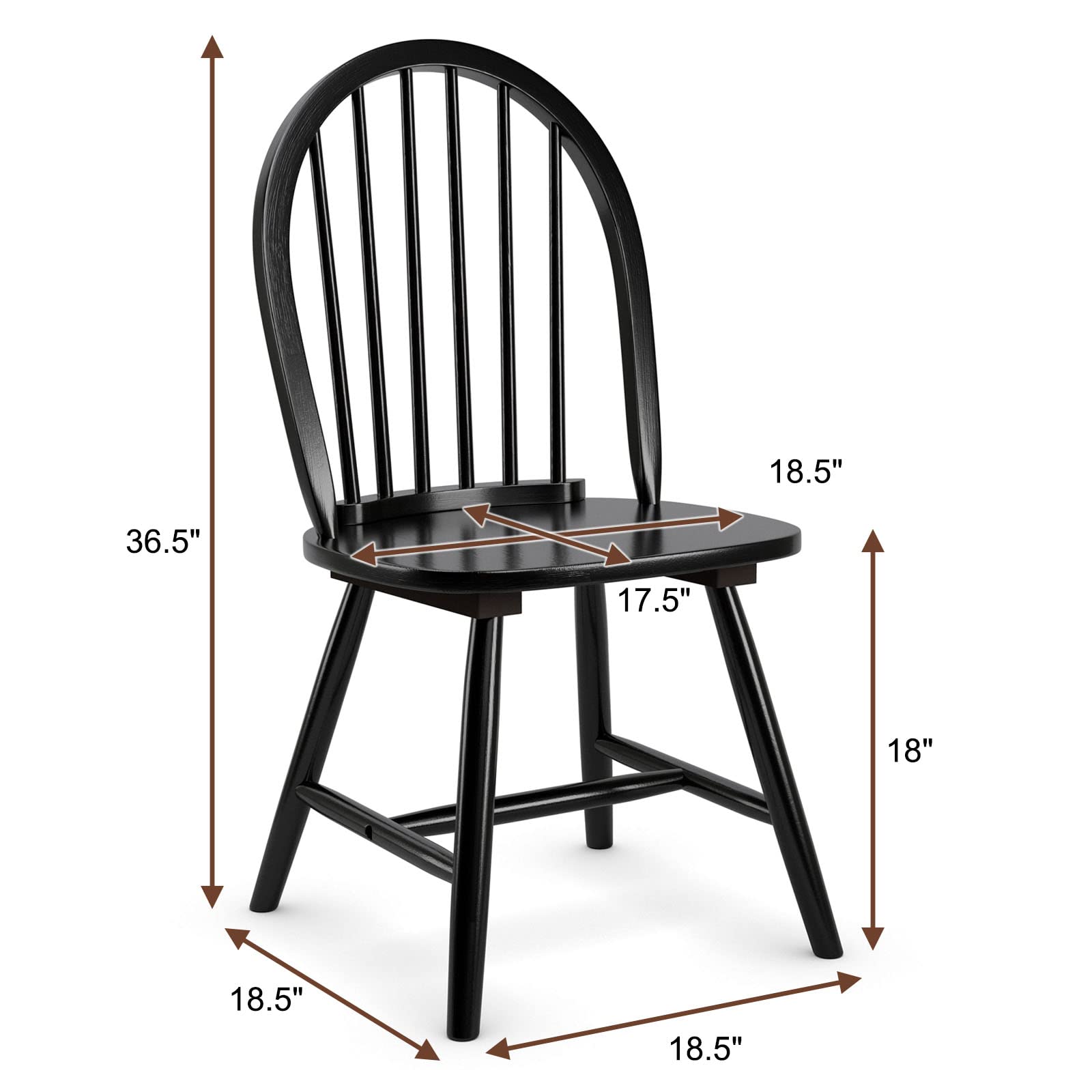 Set of 2/4 Wood Dining Chairs, French Country Armless Spindle Back Dining Chairs