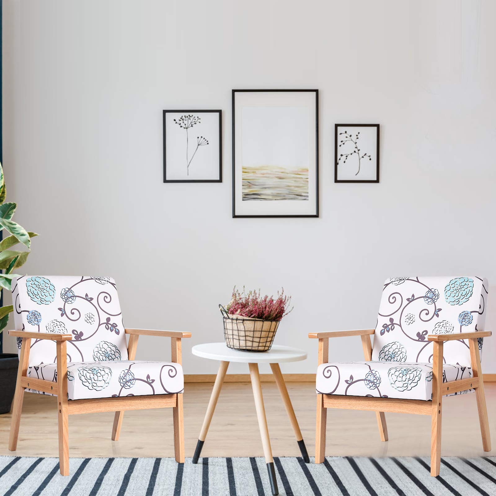 Mid Century Accent Arm Chairs, Fabric Modern Armchairs w/Rubber Wood, Pretty Pattern, Soft Sponge