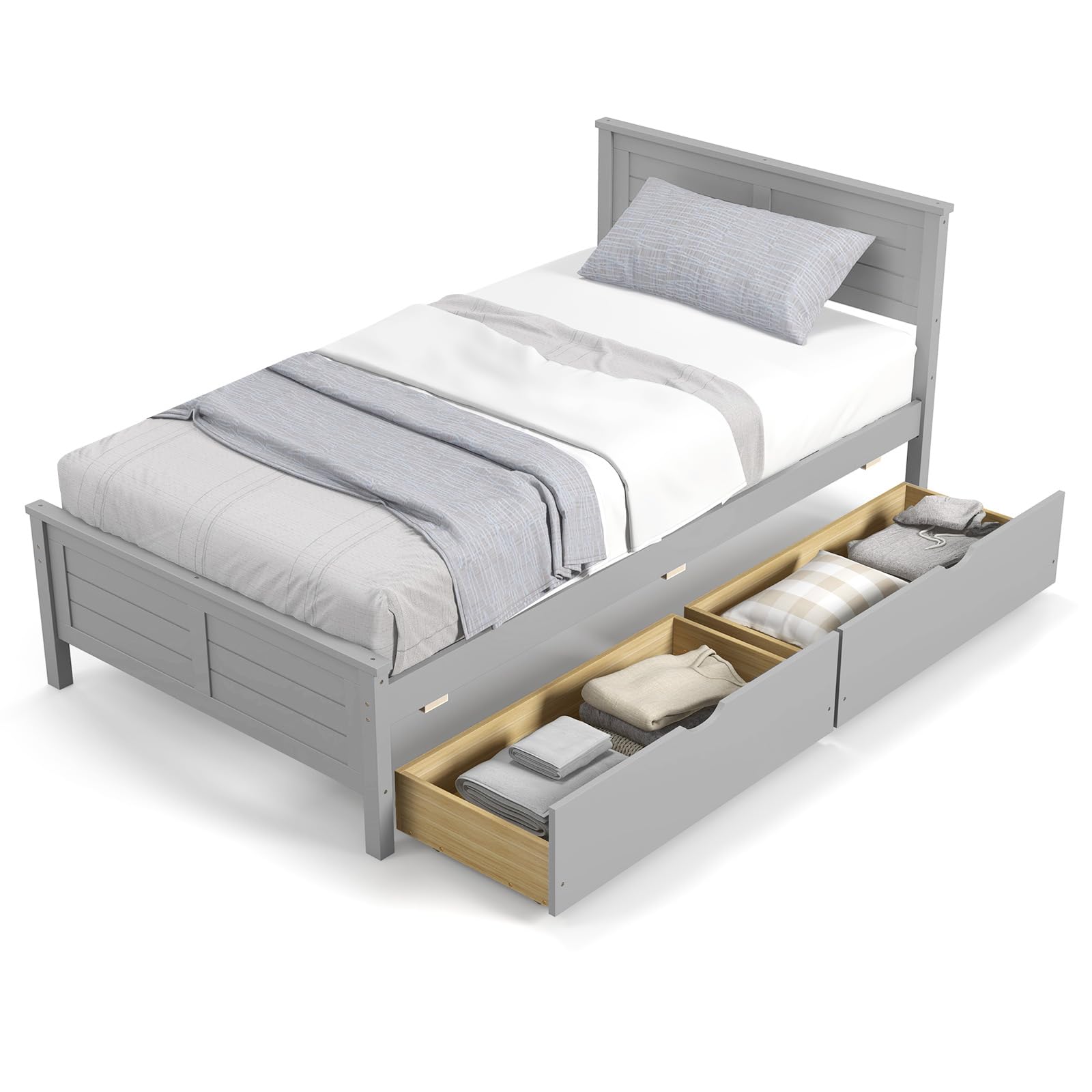 Wood Bed Frame with 2 Storage Drawers