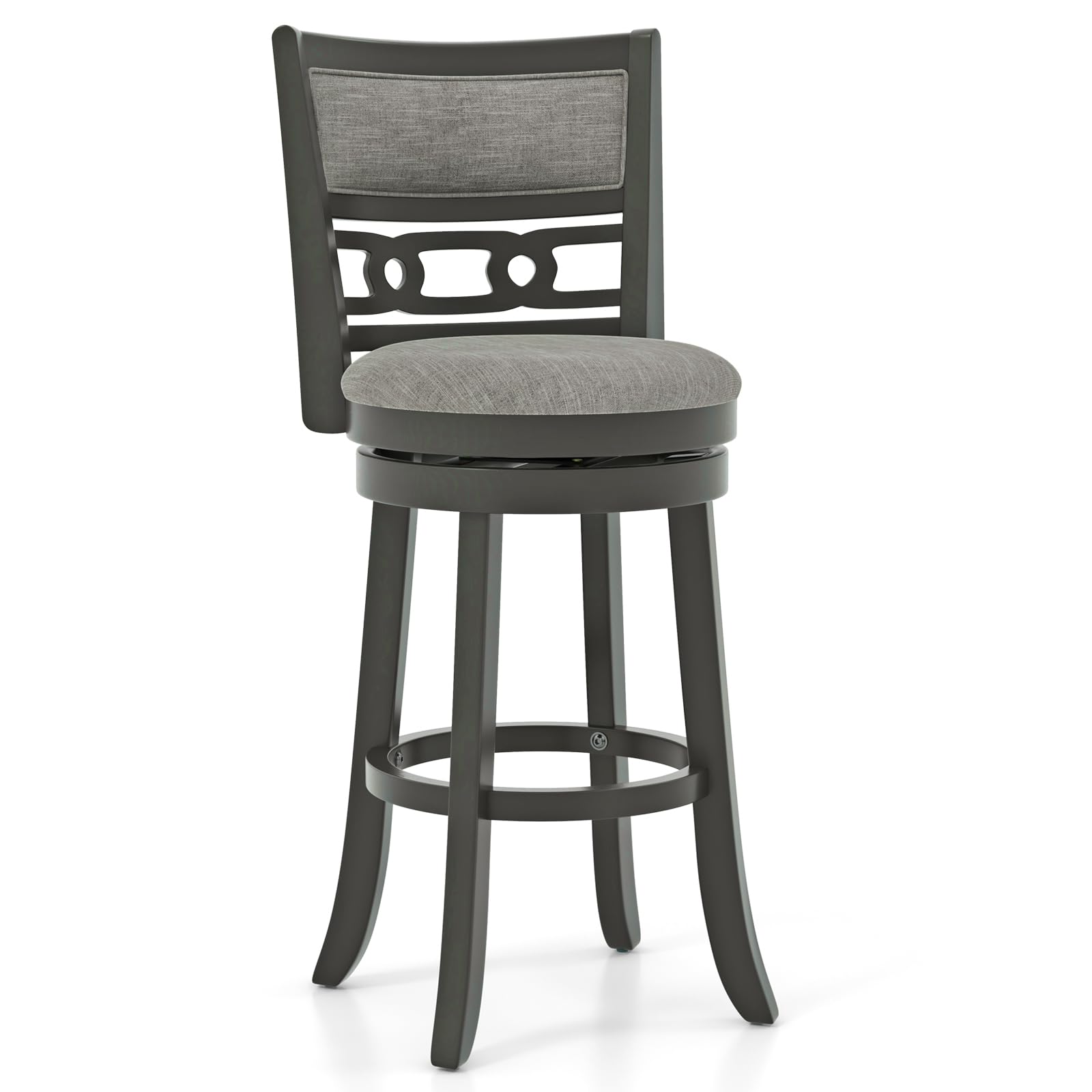 Upholstered Bar Height Bar Chair with Wooden Frame, Swivel Seat & Footrest
