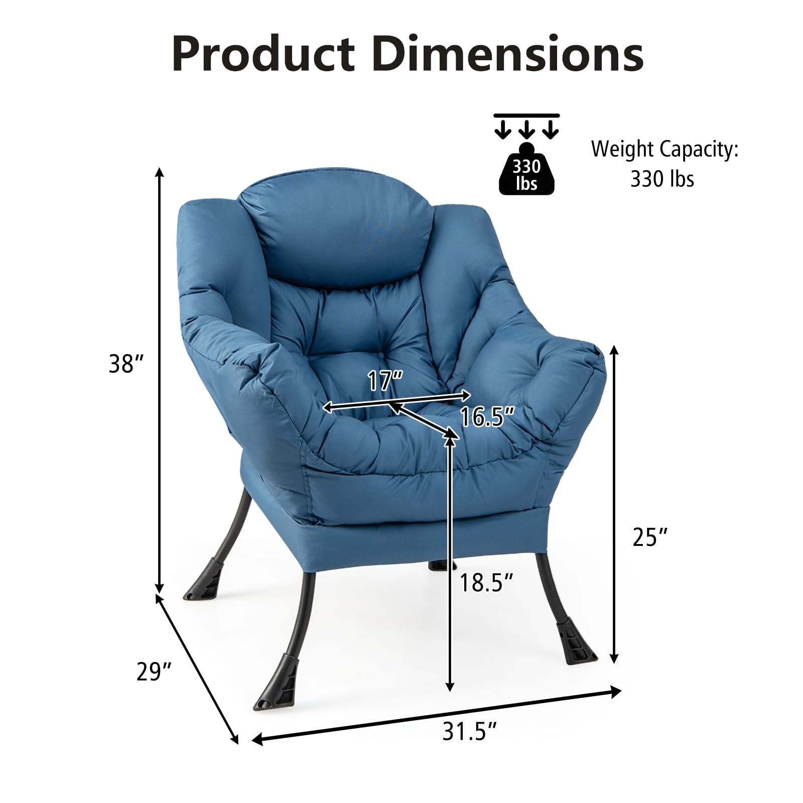 Modern Lazy Chair, Upholstered Single Sofa Chair w/Armrests & Side Pocket