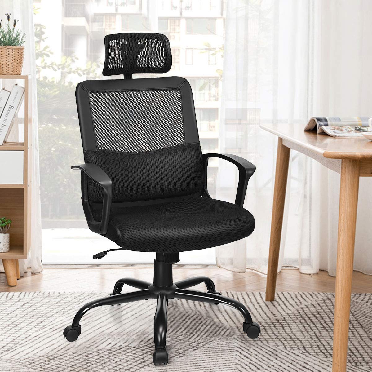 Mesh Office Chair, Ergonomic High Back Computer Desk Chair with Adjustable Headrest & Lumbar Support