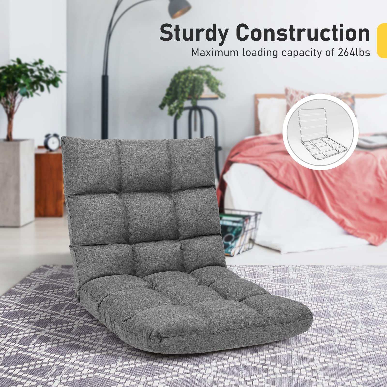 Folding Gaming Floor Chair，Adjustable 14-Position Floor Sofa with Back Support