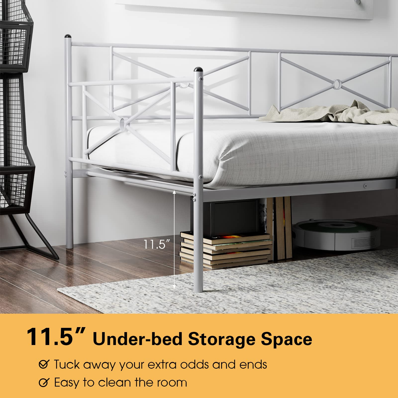 Twin Size Metal Daybed, Multifunctional Sofa Guest Bed with Headboard