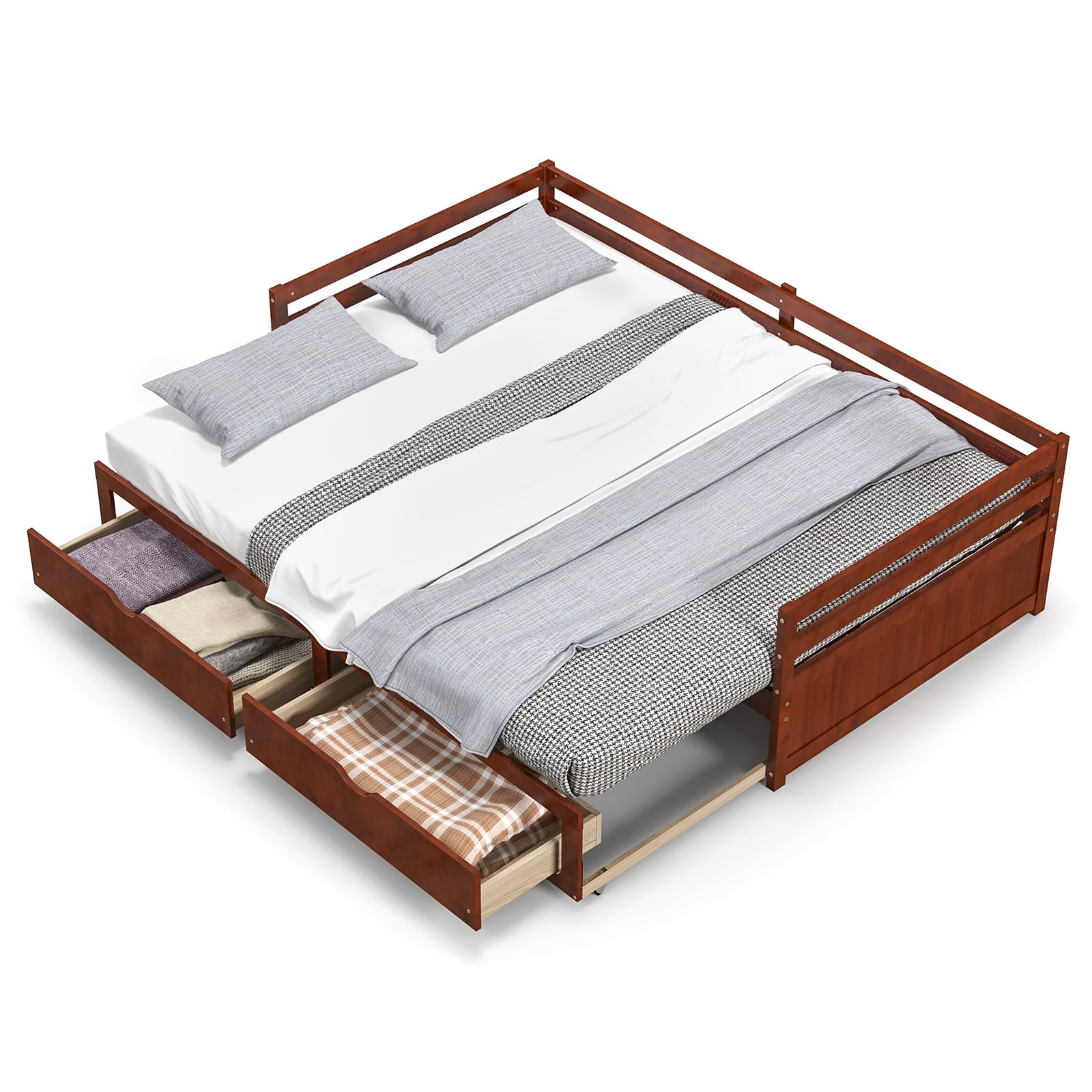 Wood Daybed with Trundle, Extendable Twin to King Daybed Frame with 2 Storage Drawers