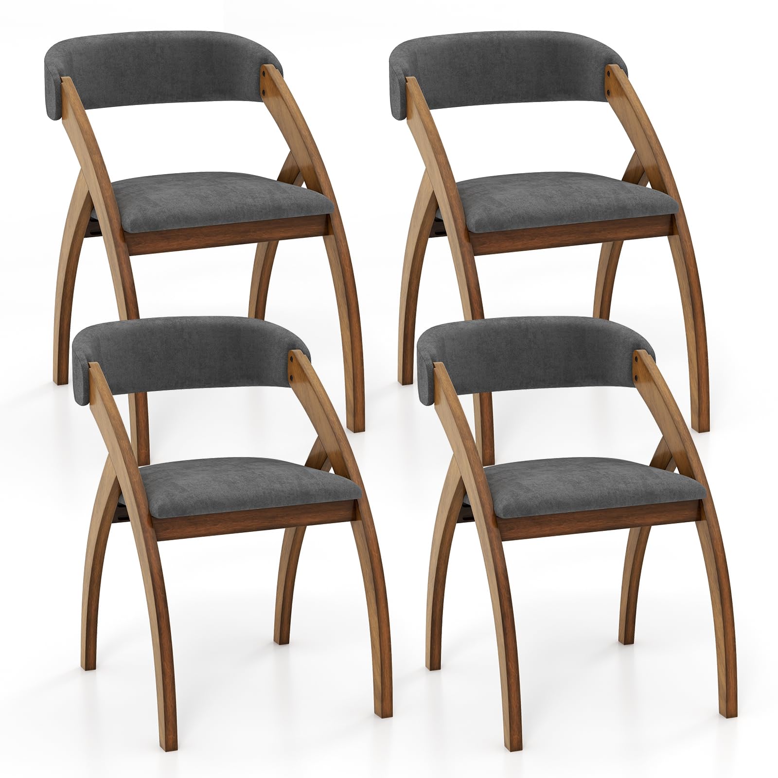 Wooden Dining Chairs Set of 2/4, Upholstered Kitchen Chairs w/Arched Rubber Wood Legs, Padded Cushion & Curved Back