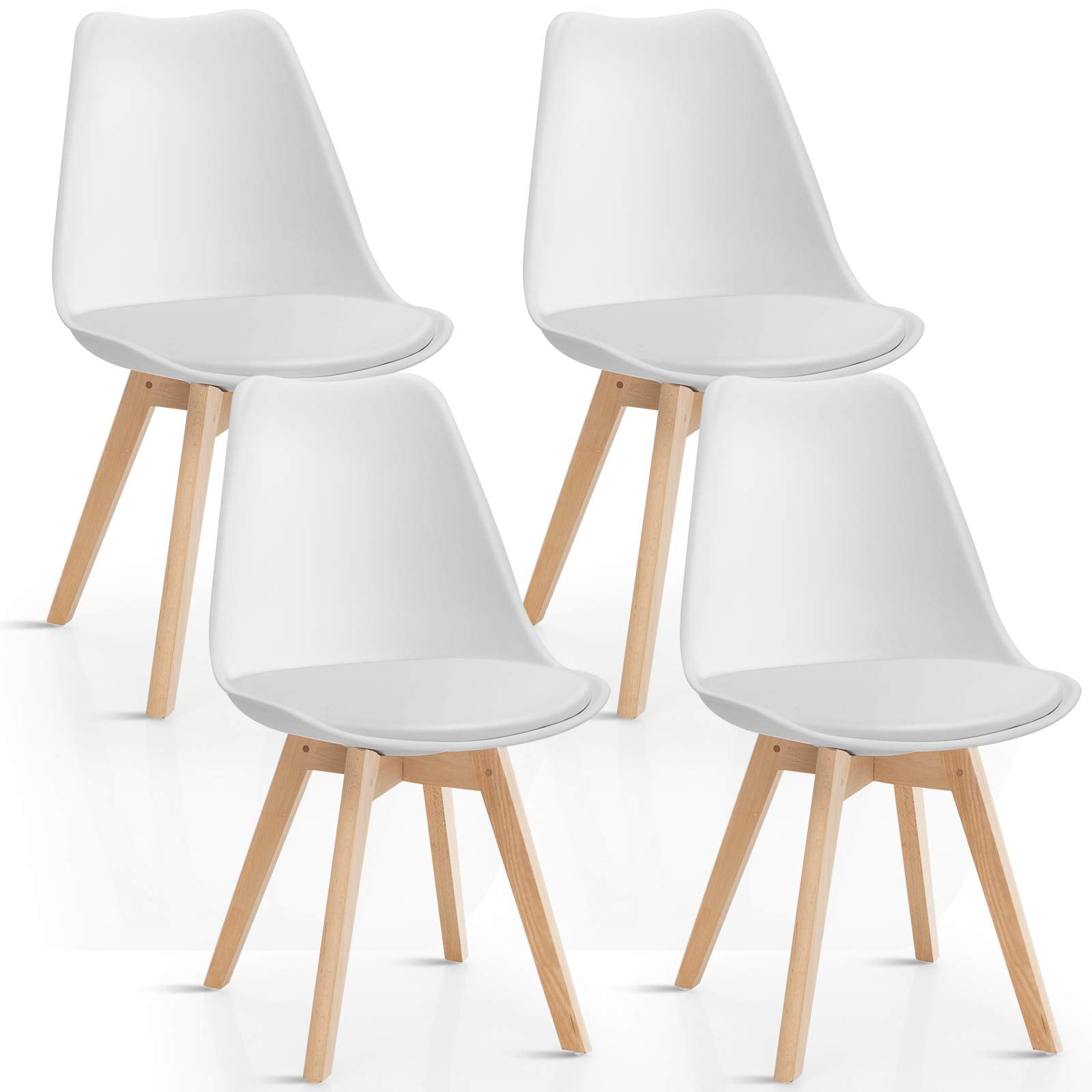 Set of 4 Modern High Backrest Dining Chairs, Elegant Mid Century Side Chairs w/Padded Seat, Solid Wood Legs