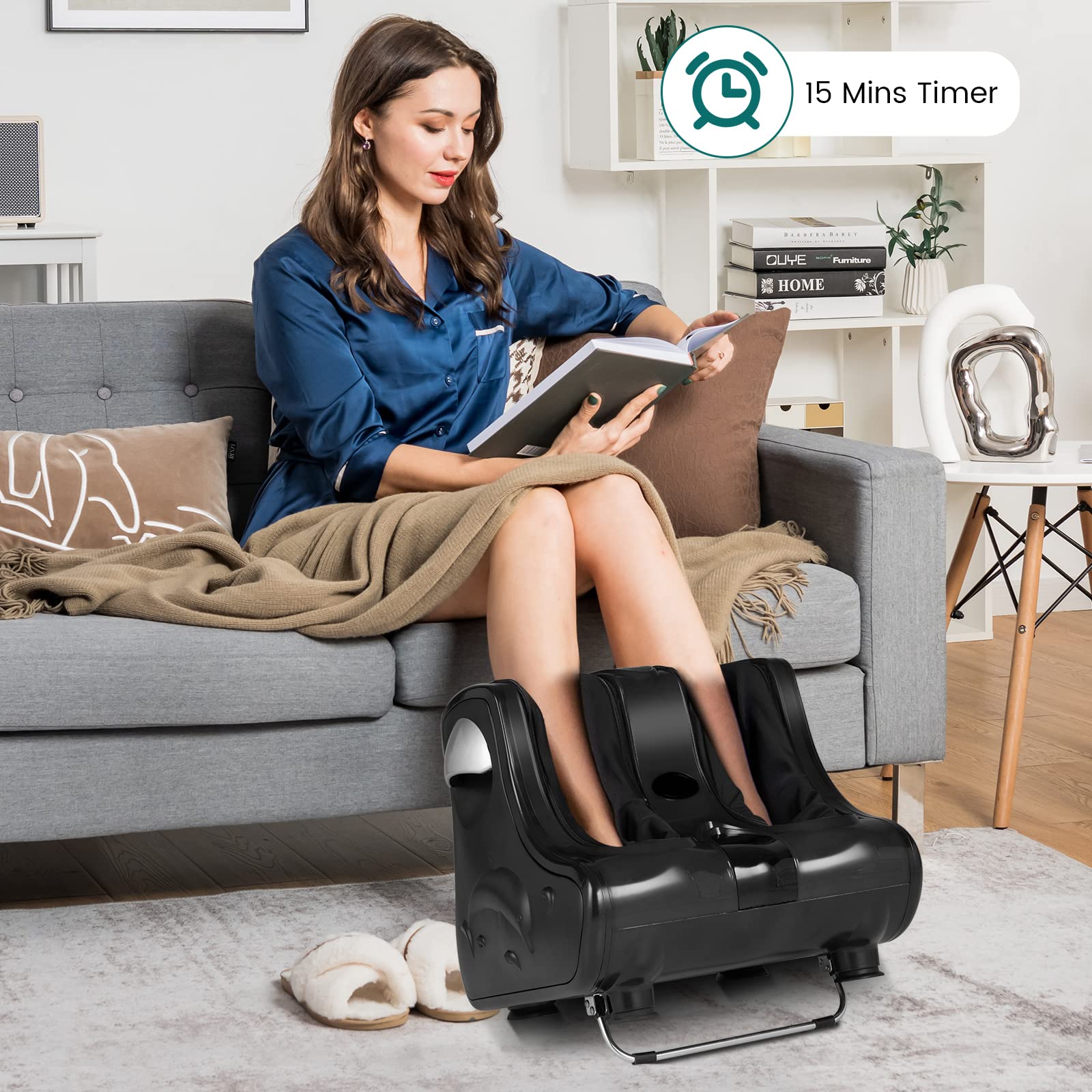 Foot and Calf Massager, Shiatsu Foot Massager Machine w/Heating, Kneading, Vibration, Rolling, Adjustable Speed & Tilt Base