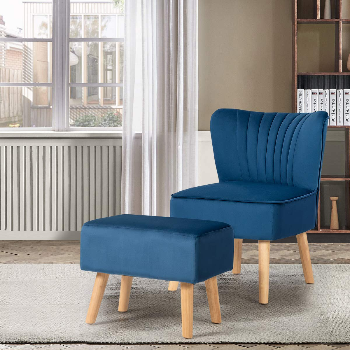 Velvet Accent Chair with Ottoman