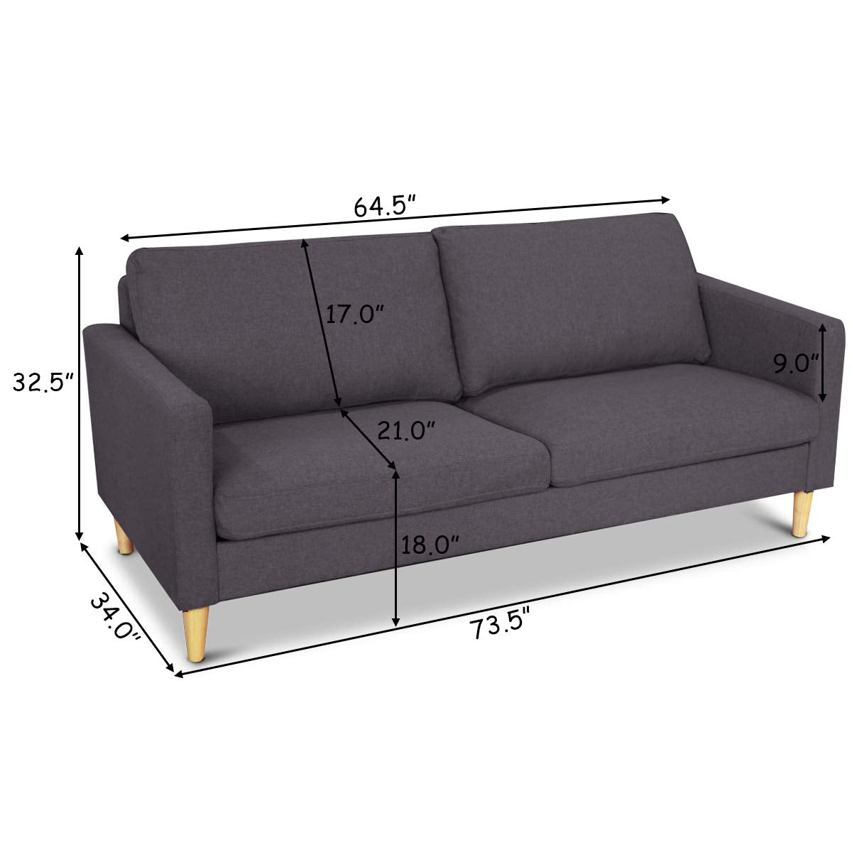 Modern Upholstered Fabric Accent Futon Sofa Bed w/Wood Leg and Armrest