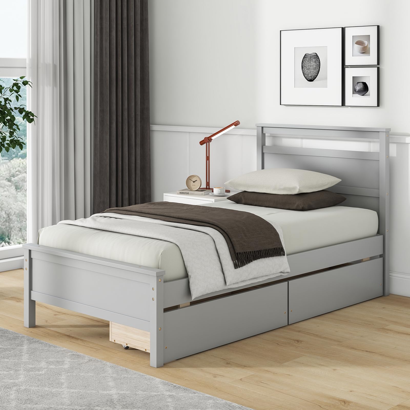 Twin Bed Frame with 2 Storage Drawers
