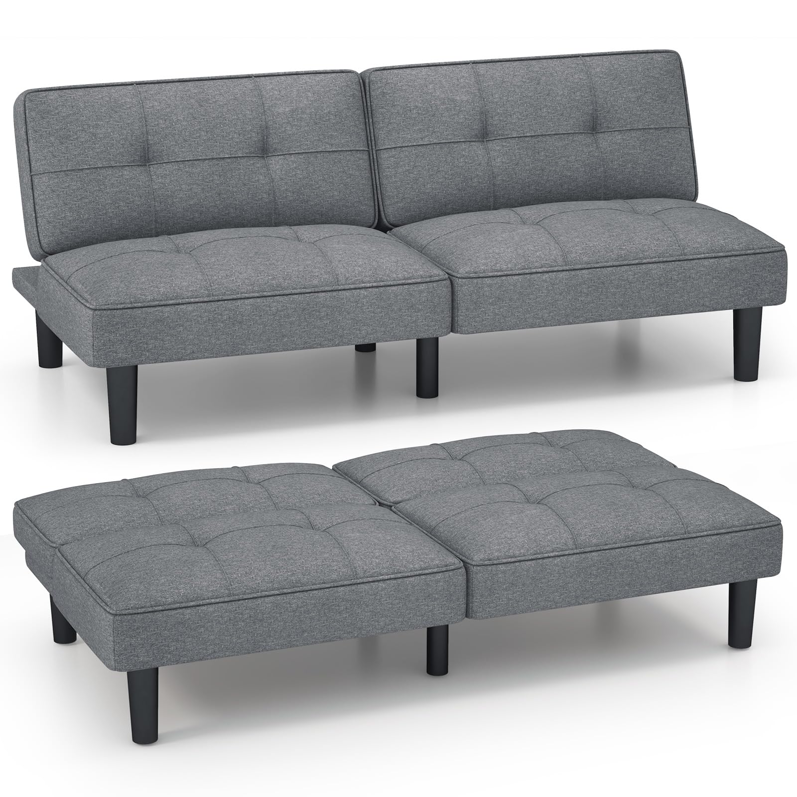 Convertible Futon Sofa Bed, Upholstered Folding Linen Sleeper Couch with 6-Position Adjustable Backrest