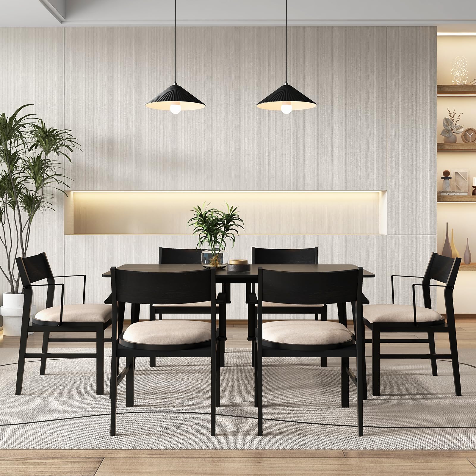 Dining Chairs Set of 2/4 with Padded Seat, Metal Armrest, Solid Rubber Wood Legs