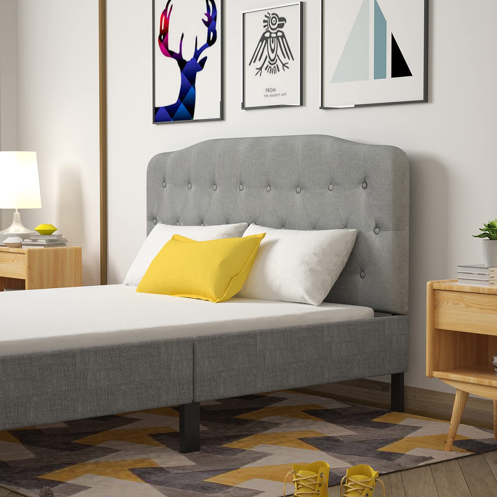 Upholstered Headboard, Adjustable Height from 38" to 53" Platform