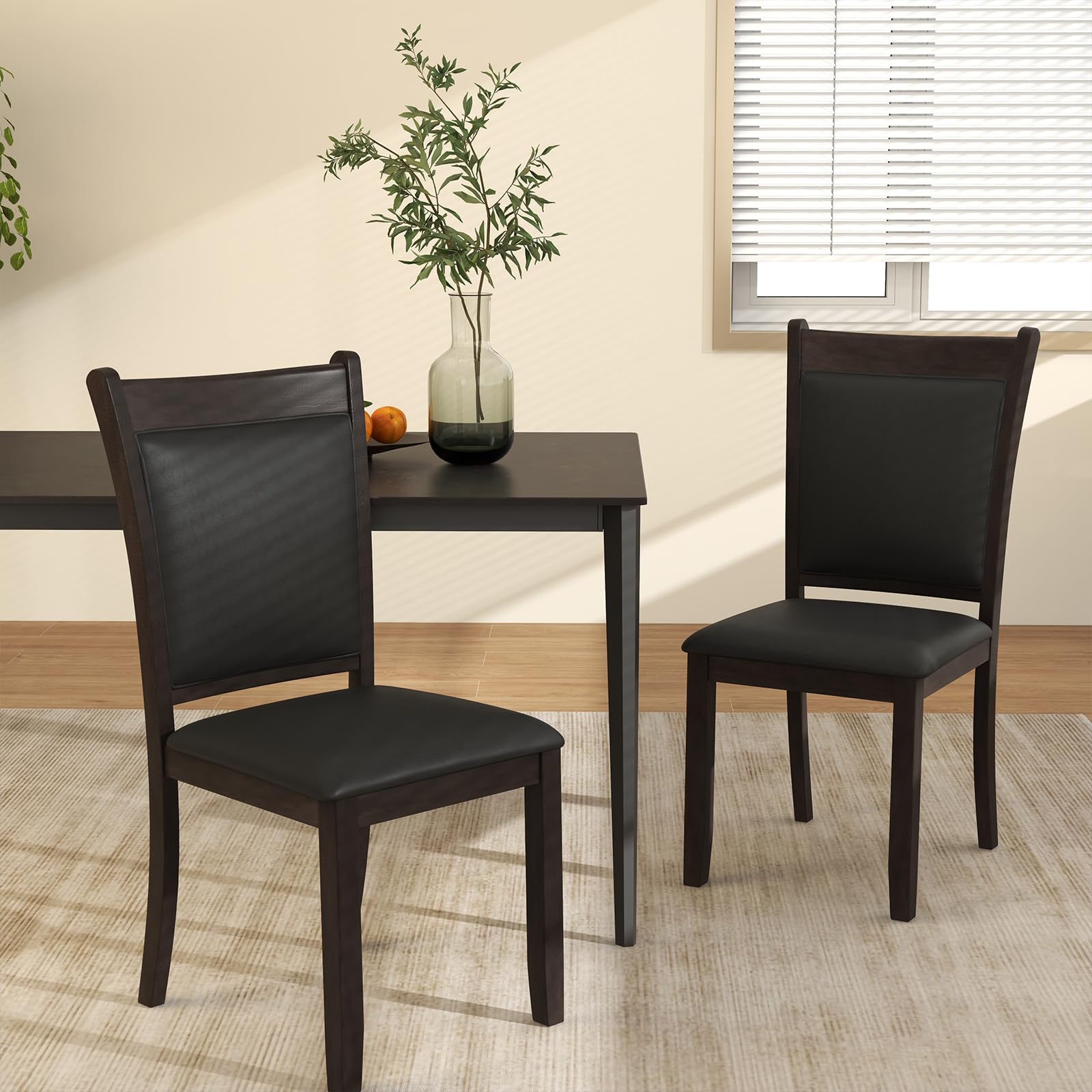 Wooden Dining Chairs Set of 2/4, Modern Armless Kitchen Chairs w/Padded Backrest & Seat, Rubber Wood Frame