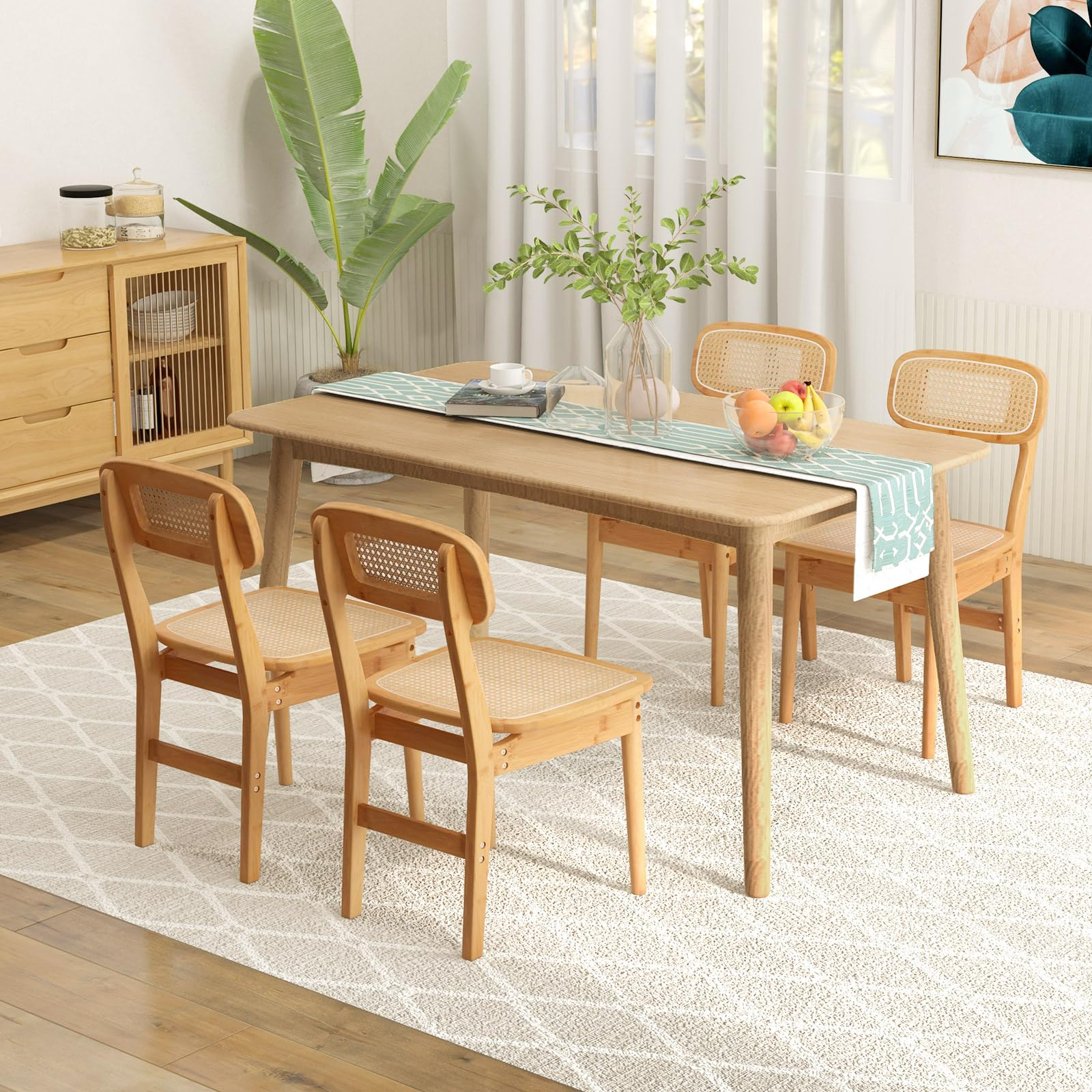 Rattan Dining Chairs Set of 2/4, Bamboo Armless Dining Room Chairs