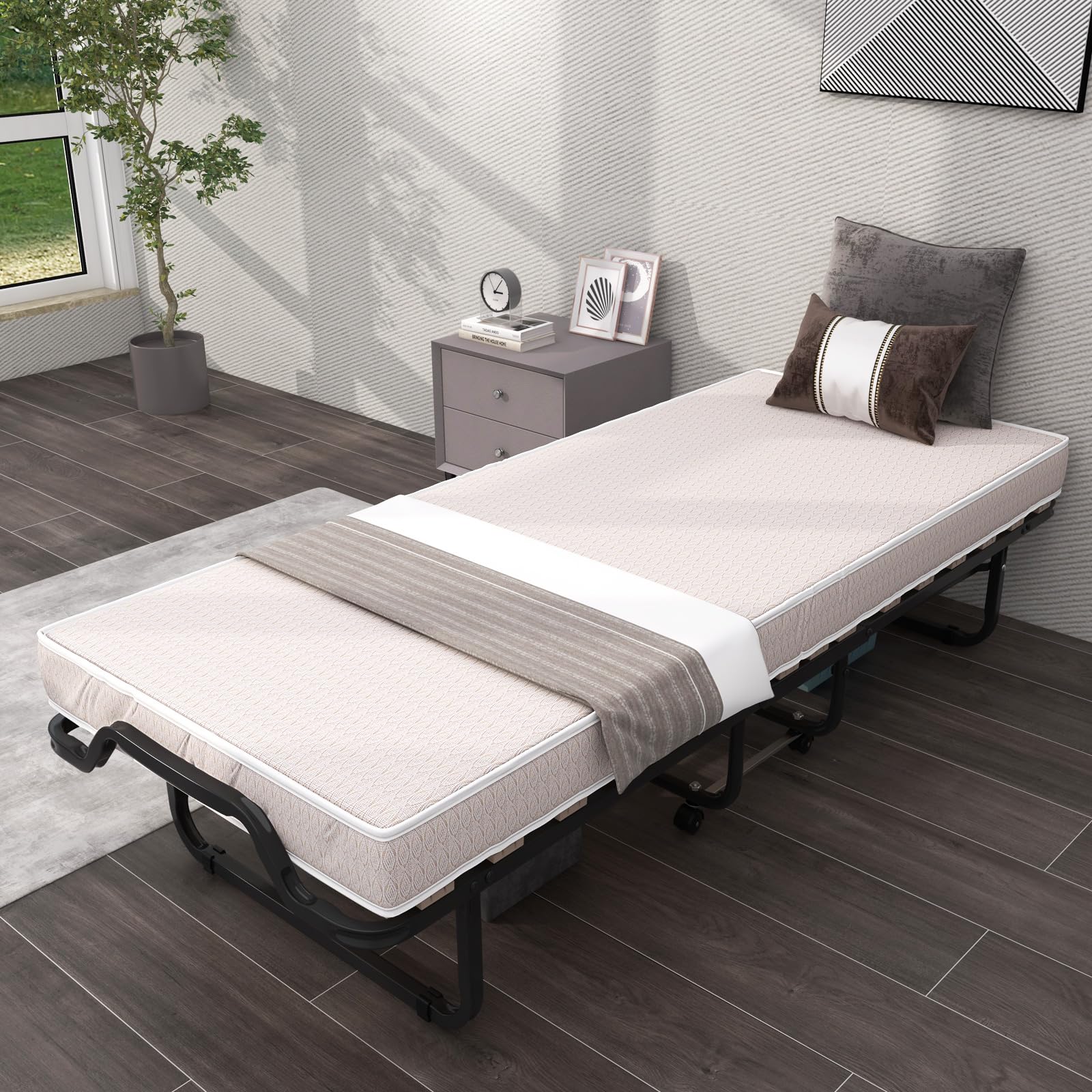 Twin Size Folding Rollaway Bed with Mattress for Adults