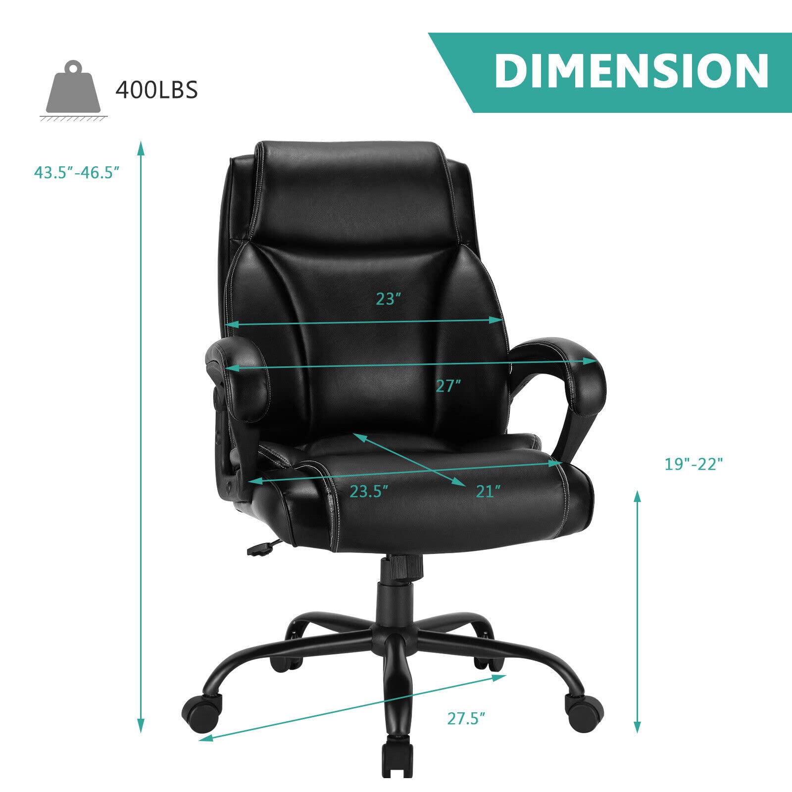 Big and Tall Leather Adjustable Swivel Executive Office Chair with Armrest and Lumbar Support