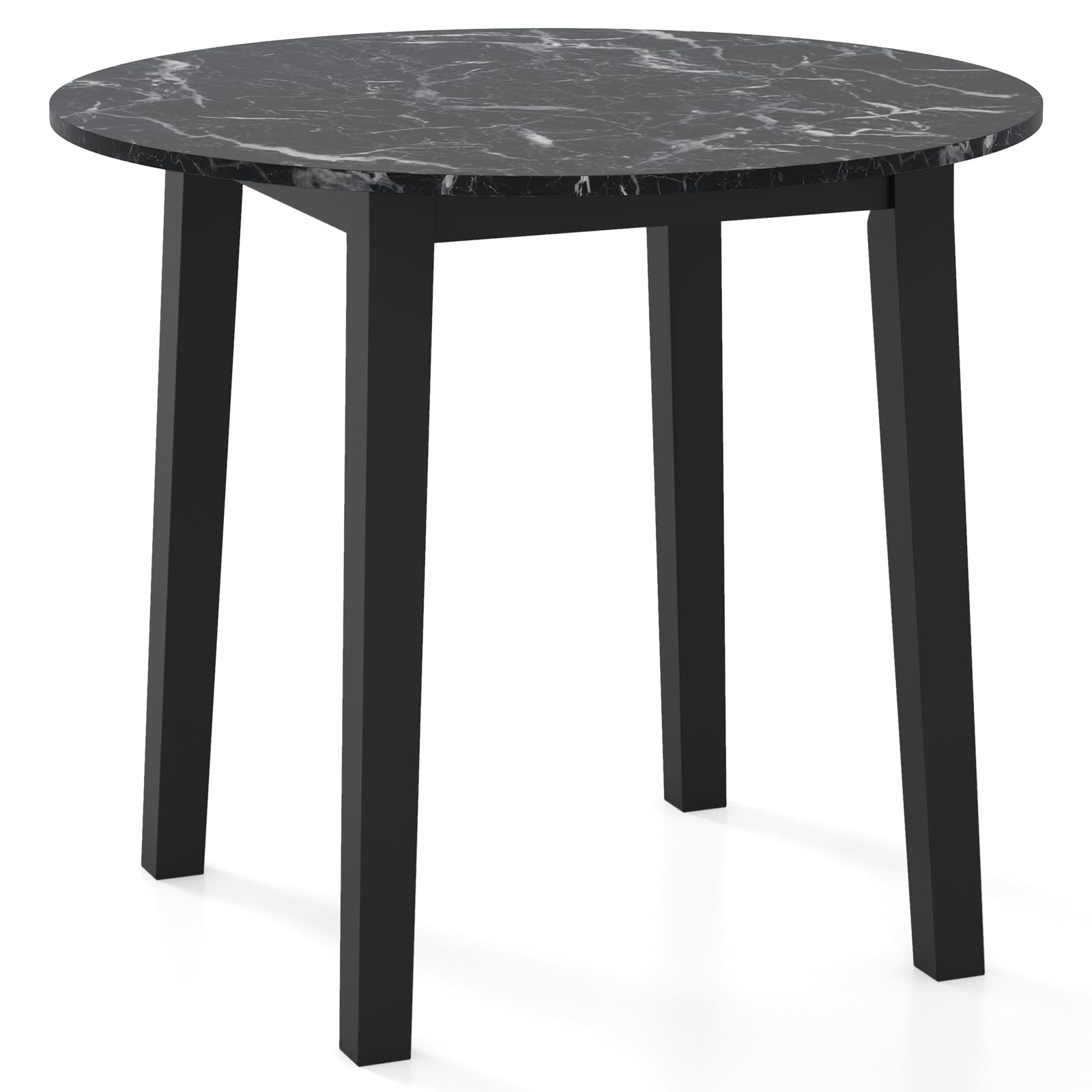 35&rdquo; Round Dining Table - Kitchen Table with Rubber Wood Legs, Marble-Textured Veneer Tabletop
