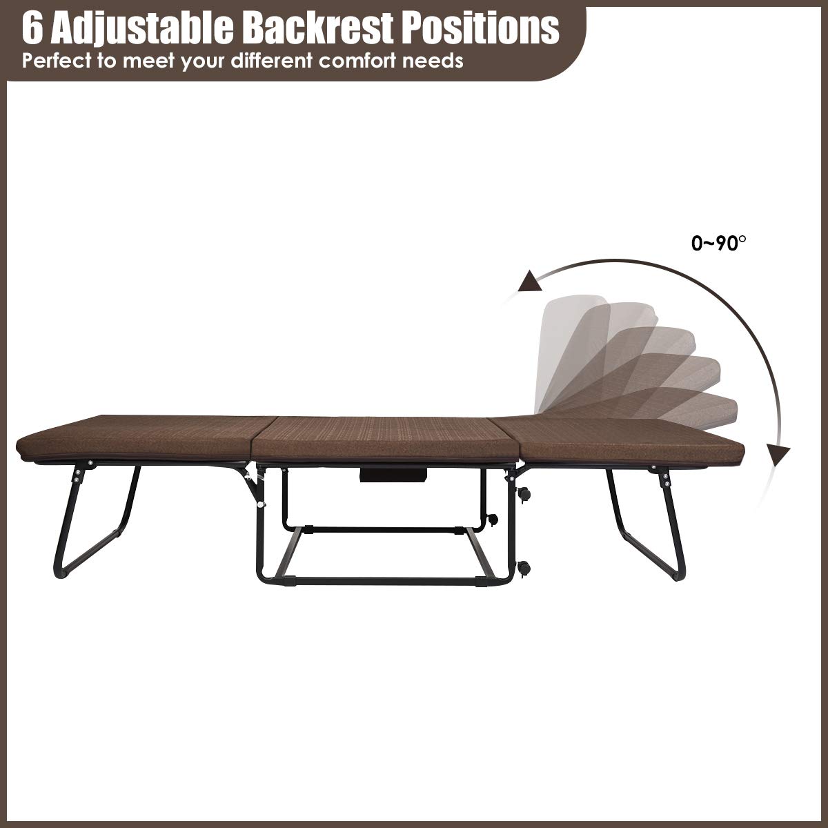 Folding Bed, 3 in 1 Convertible Sleeper Bed with Mattress, Adjustable with 6 Positions