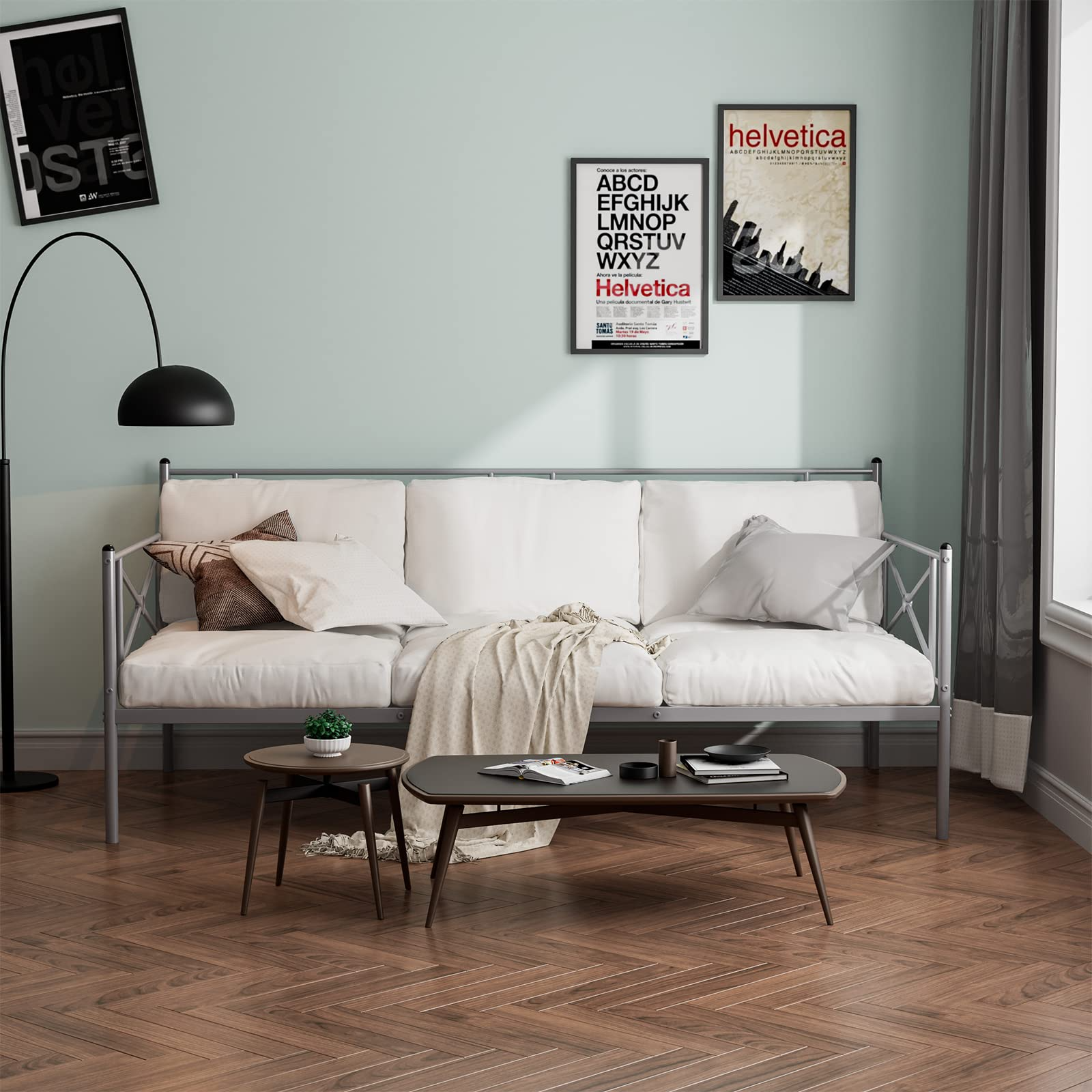 Twin Size Metal Daybed, Multifunctional Sofa Guest Bed with Headboard