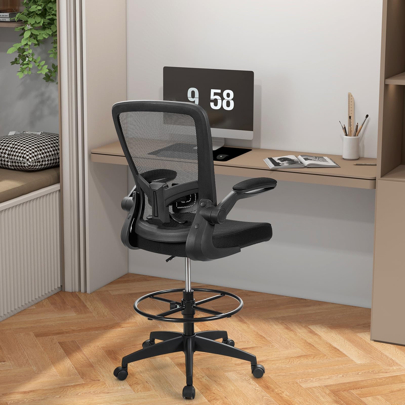 Drafting Chair, Ergonomic Tall Office Chair with Adjustable Lumbar Support & Footrest Ring
