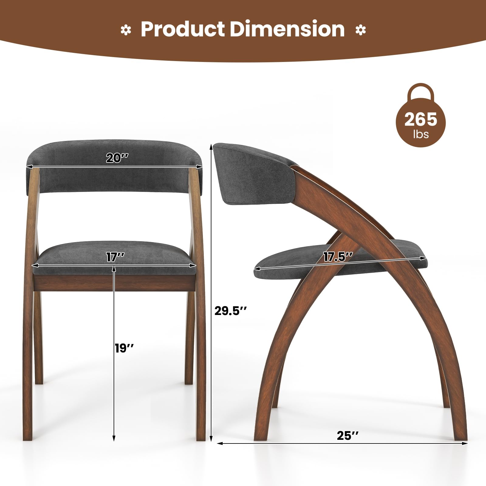 Wooden Dining Chairs Set of 2/4, Upholstered Kitchen Chairs w/Arched Rubber Wood Legs, Padded Cushion & Curved Back