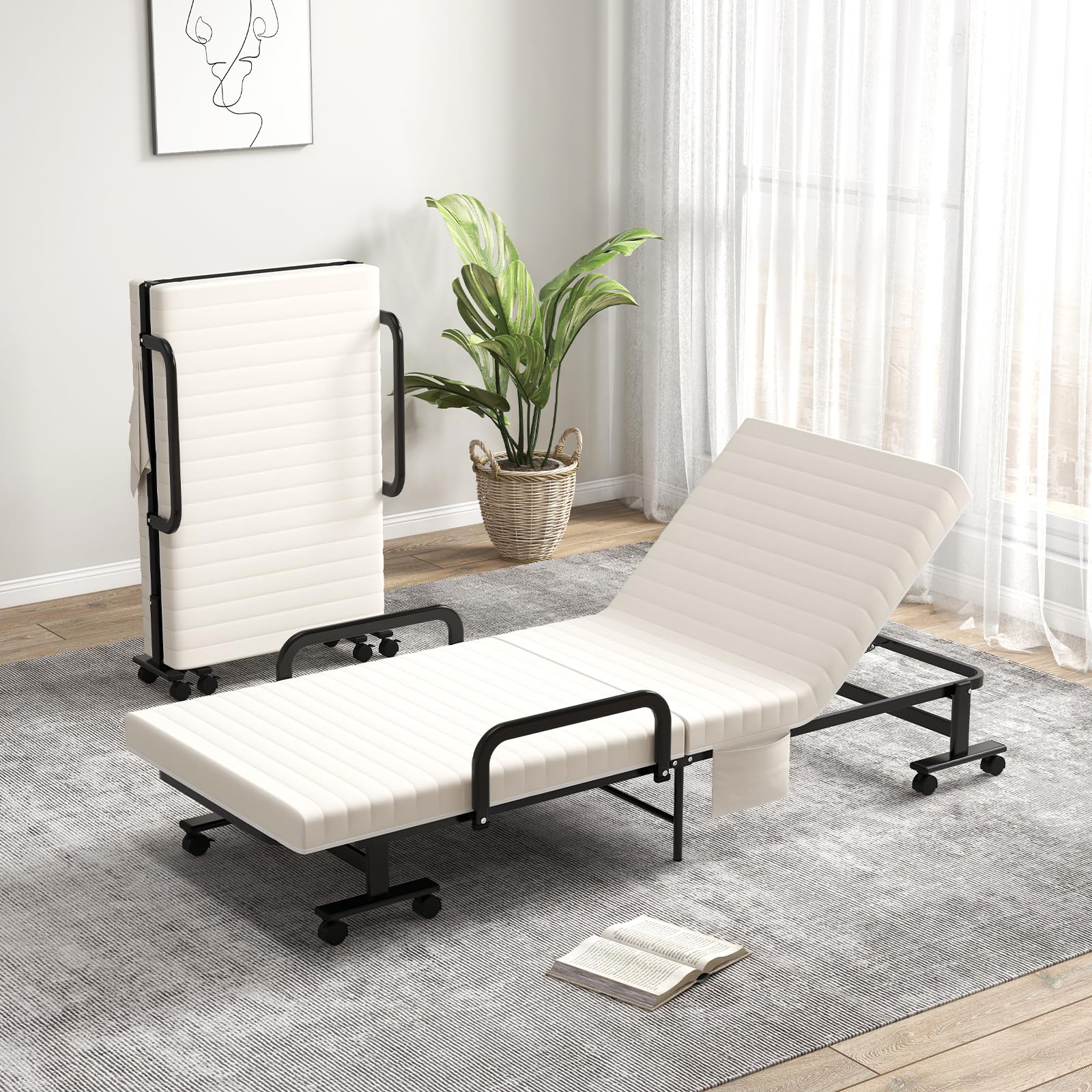 Portable Guest Bed with 6 Positions Adjustable Backrest & Side Storage Pocket