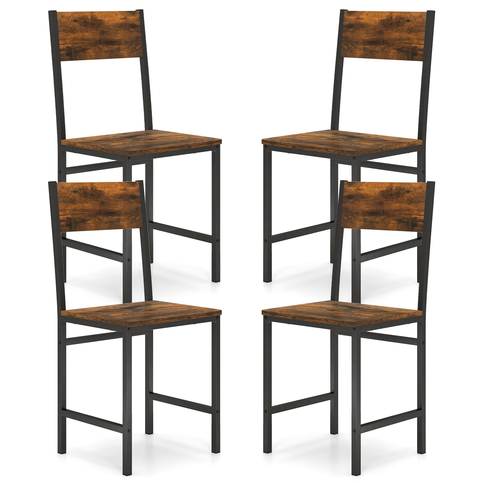 Dining Chairs Set of 2/4 with Metal Legs, Slanted Back, Rustic Wood Grain