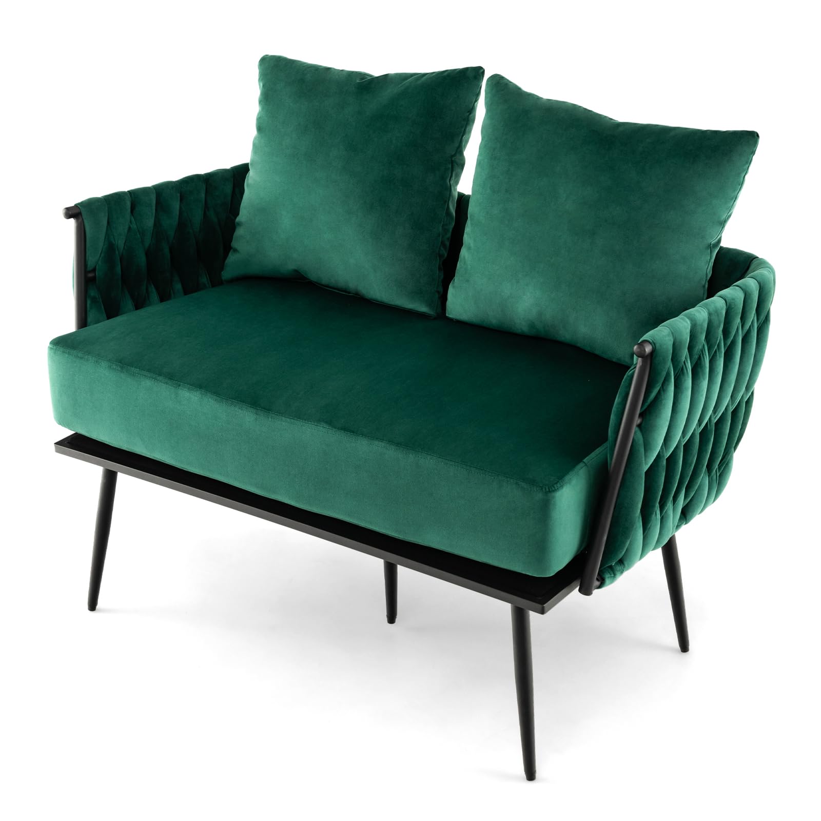 43&rdquo; Loveseat Sofa, Modern Upholstered 2-Seat Sofa with 2 Back Pillows, Woven Backrest & Armrest