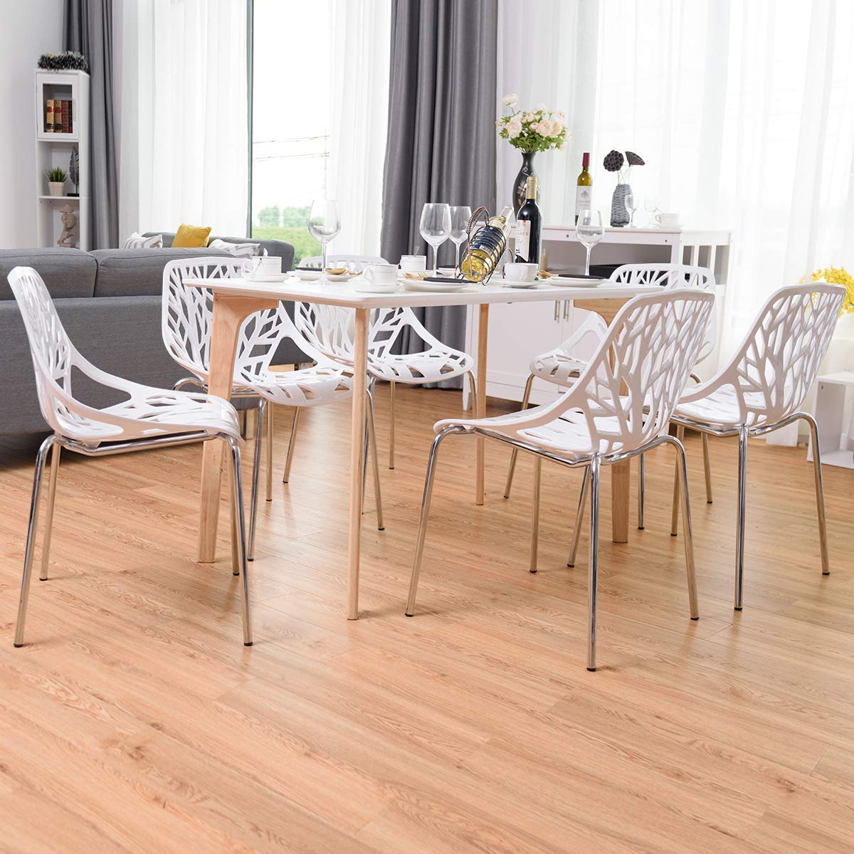 Set of 6 Modern Stackable Dining Chairs with Plastic Feet Pads
