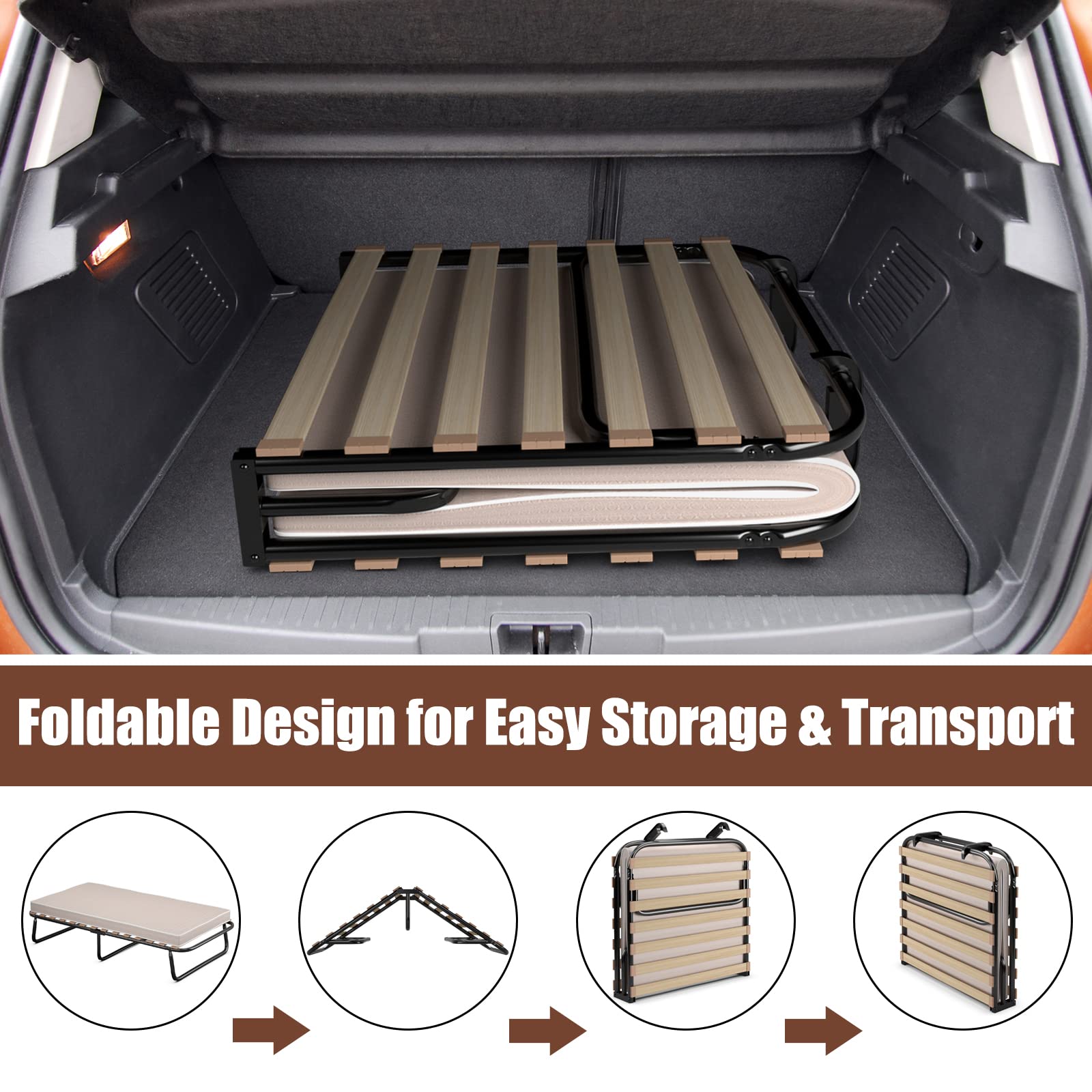 Twin Size Folding Rollaway Bed with Mattress for Adults